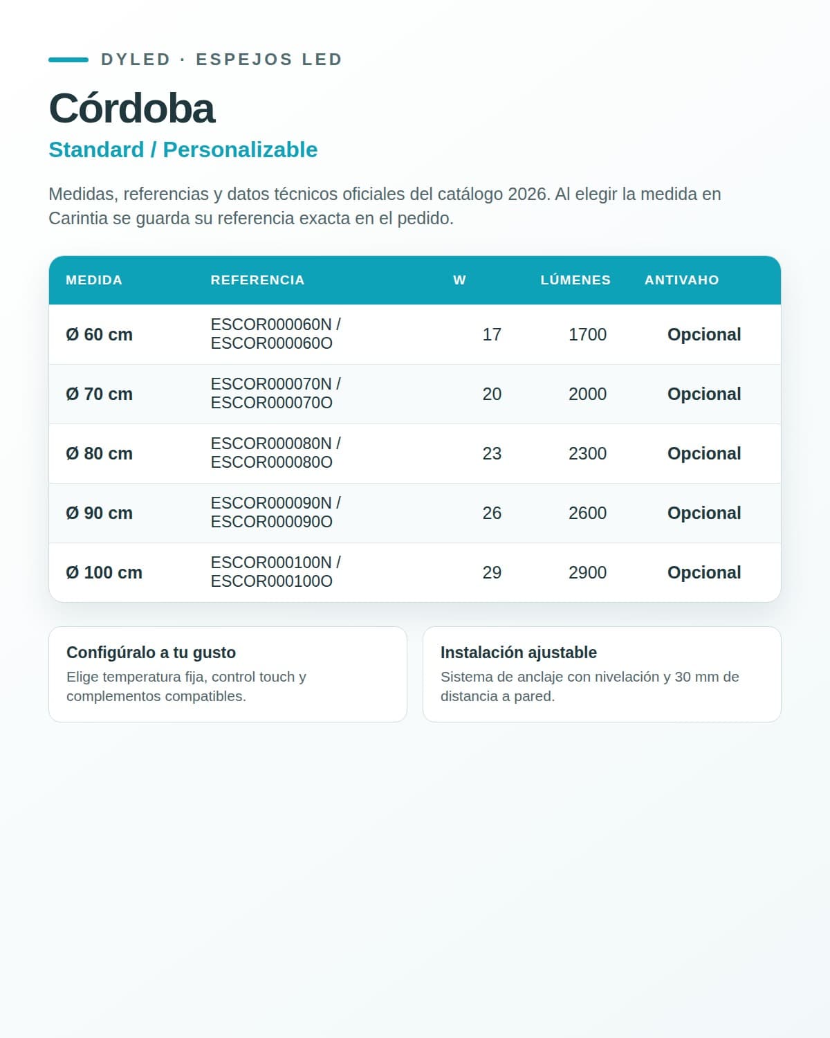 Espejo de baño LED Córdoba de DYLED · Standard y Standard Pro
