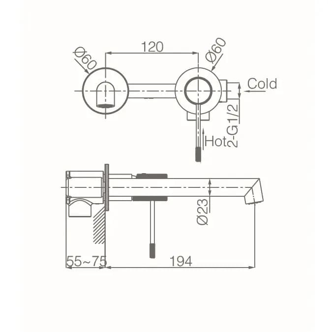 Monomando lavabo empotrado LINE negro mate / GLD038/NG