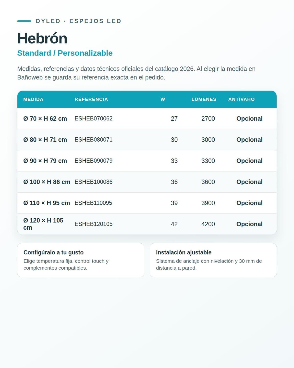 Espejo de baño LED Hebrón de DYLED · Standard y Standard Pro
