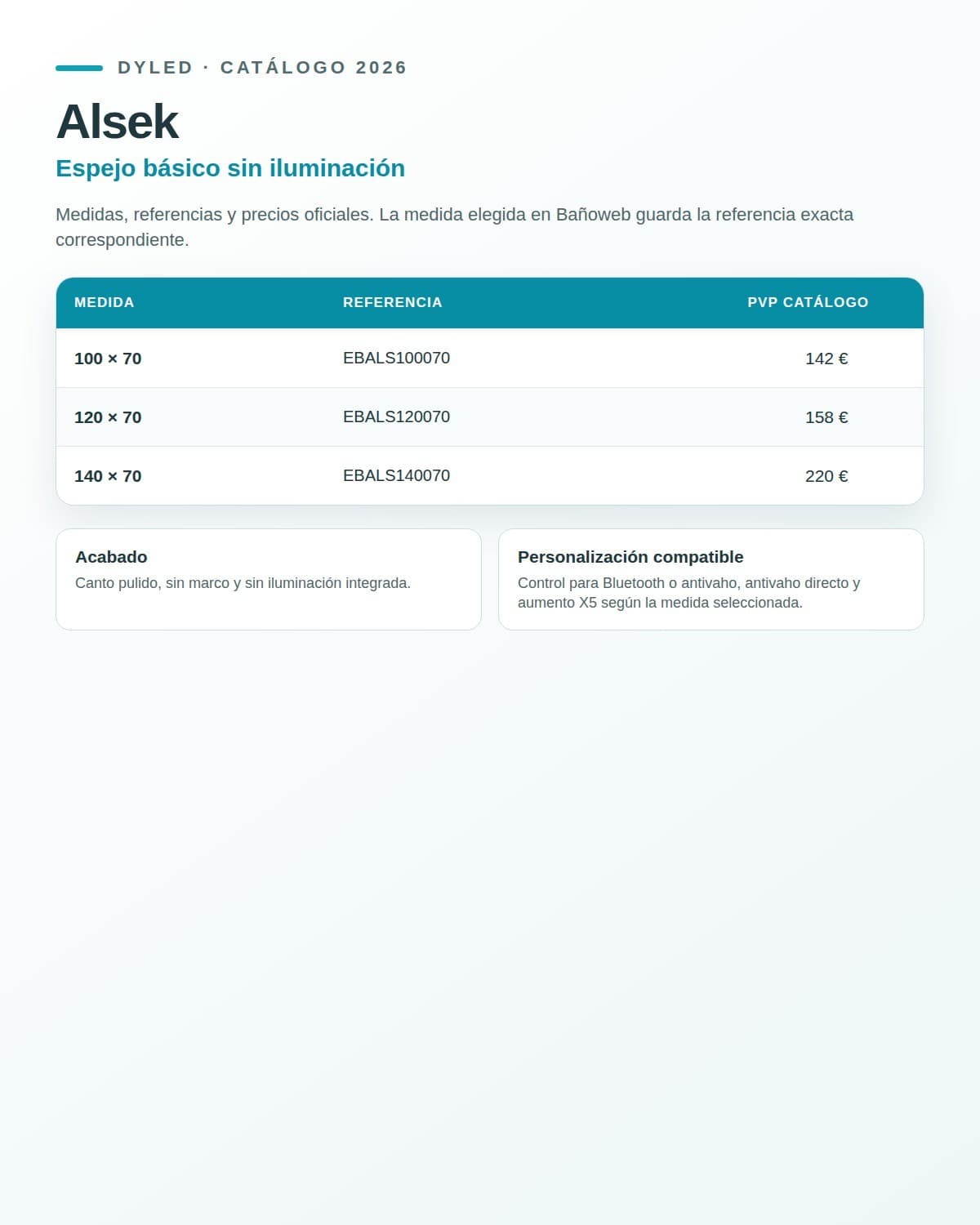 Espejo de baño sin luz Alsek de DYLED