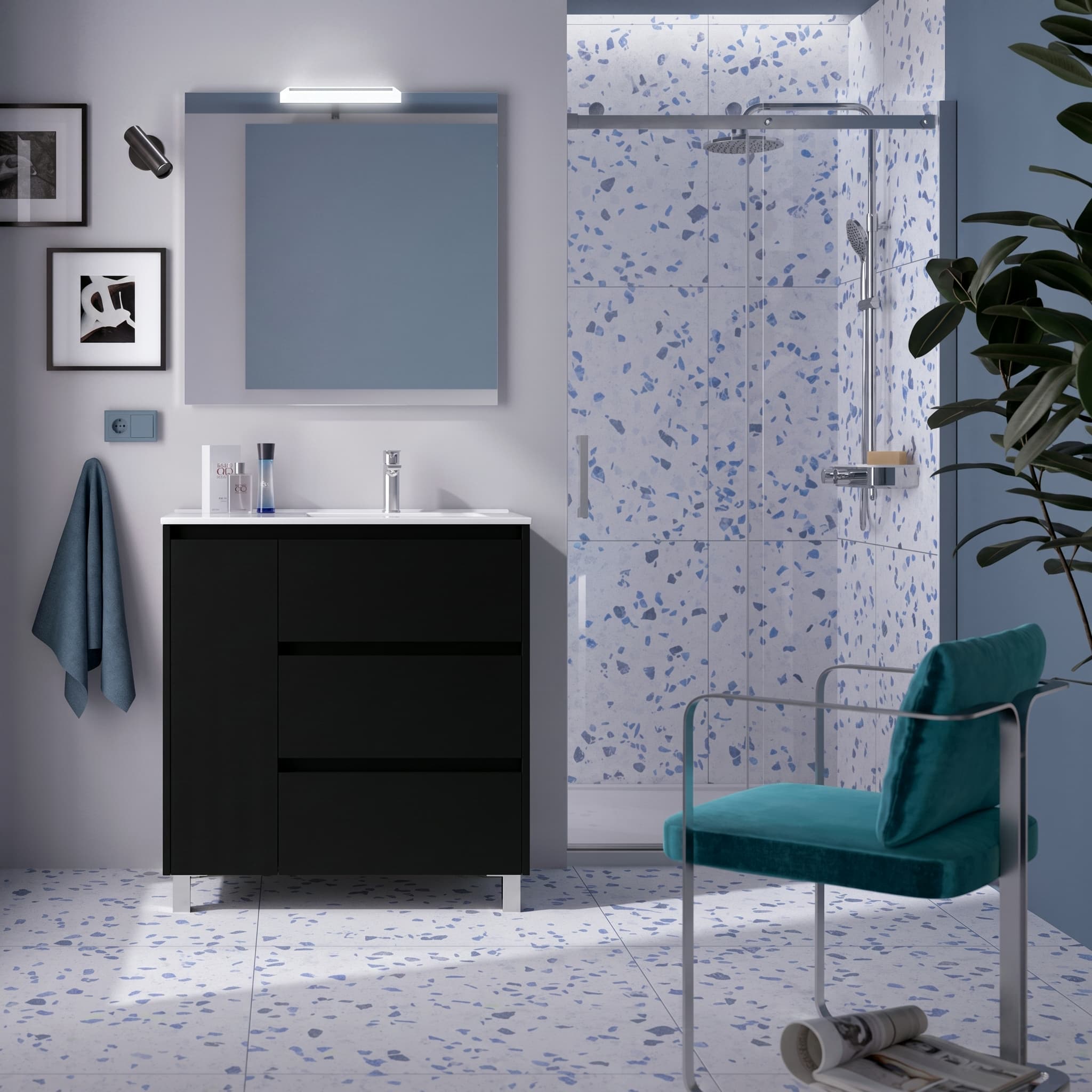 Mueble baño suspendido Noja 1P+3C de Salgar 90