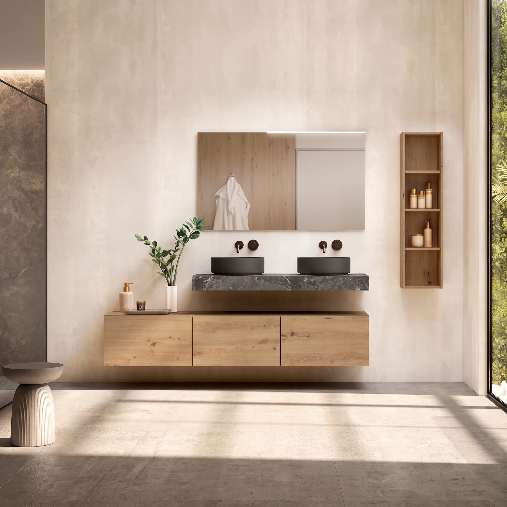 Encimera de baño de 10 cm de altura con cajonera op. Nomad Visobath 60-80-100-120 Solid Surface