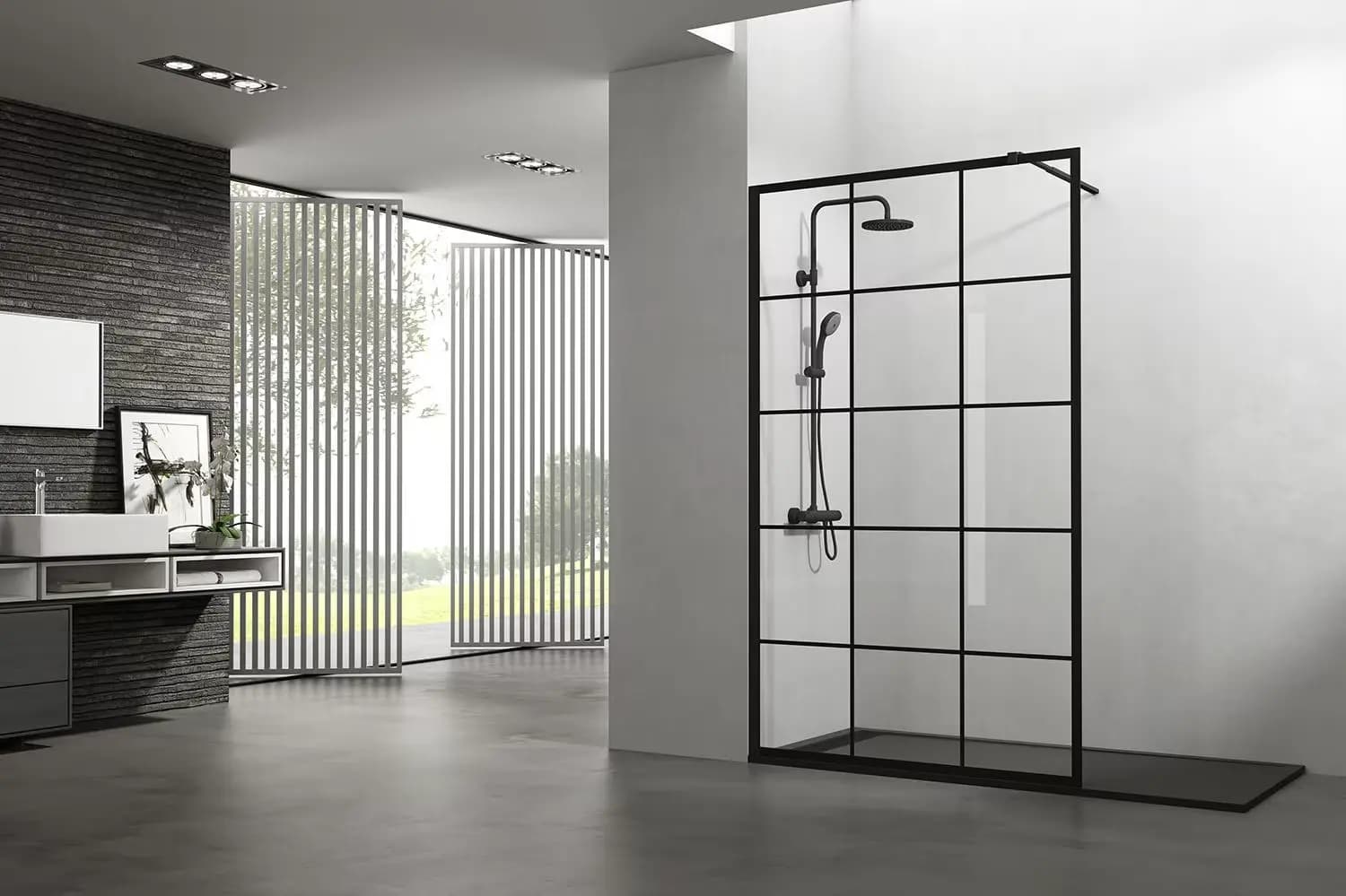 Mampara ducha panel fijo SCREEN de GME negra black chess