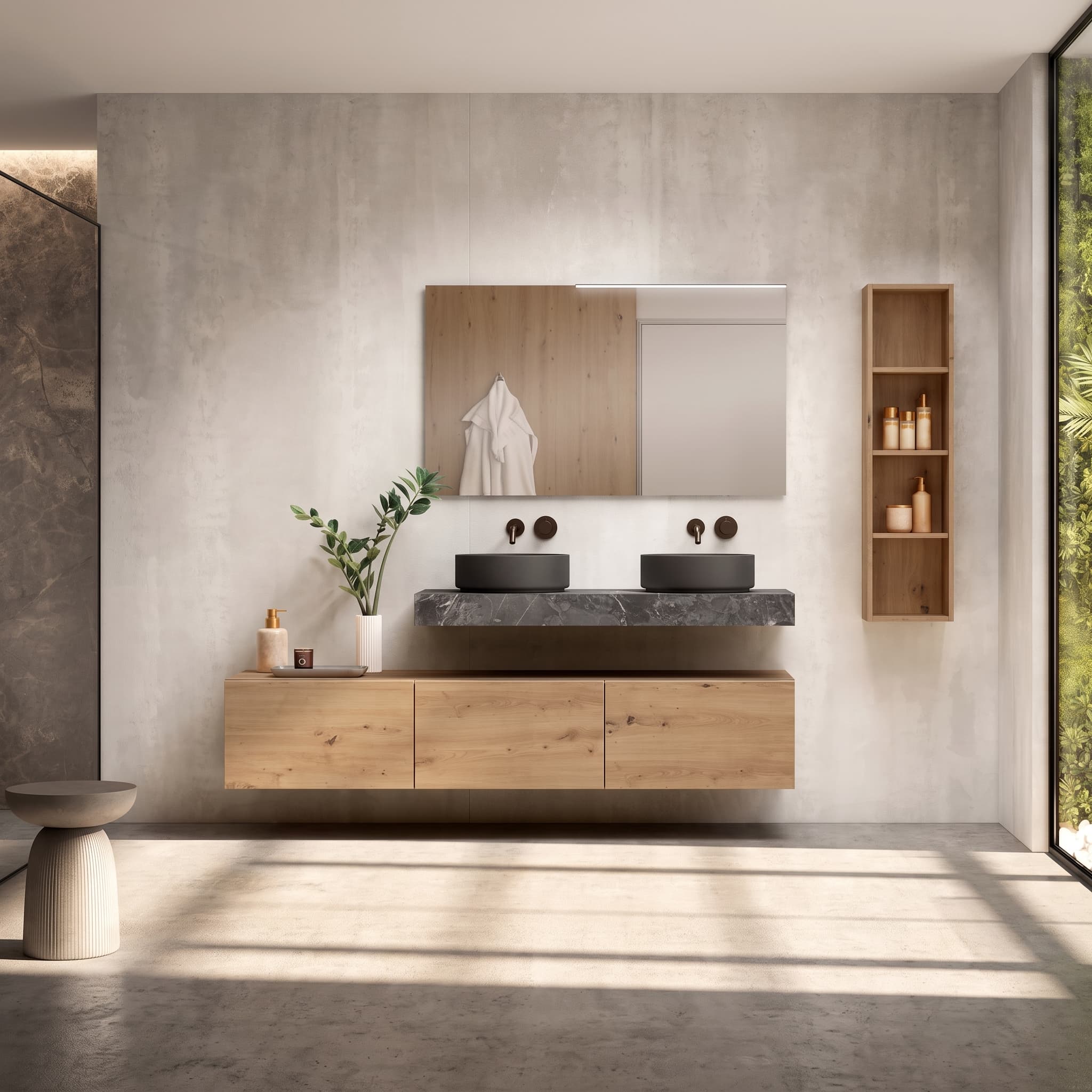 Encimera de baño de 10 cm de altura con cajonera op. Nomad Visobath 60-80-100-120 Pure