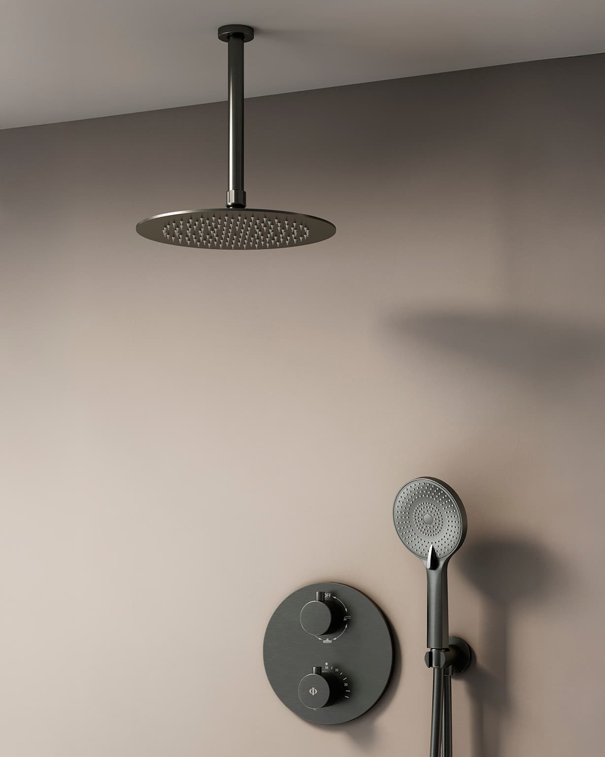 Conjunto de ducha empotrado termostático Round titanio con rociador de techo C3082T-T