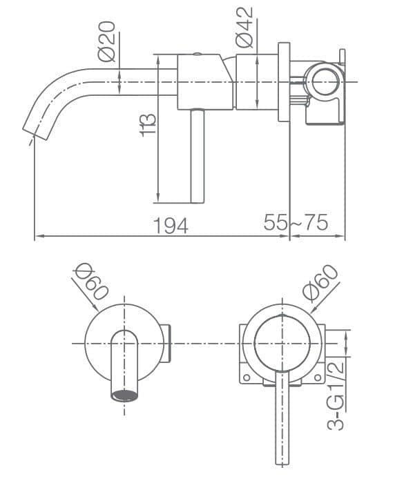 Monomando lavabo empotrado Monza oro cepillado / GLM039/OC