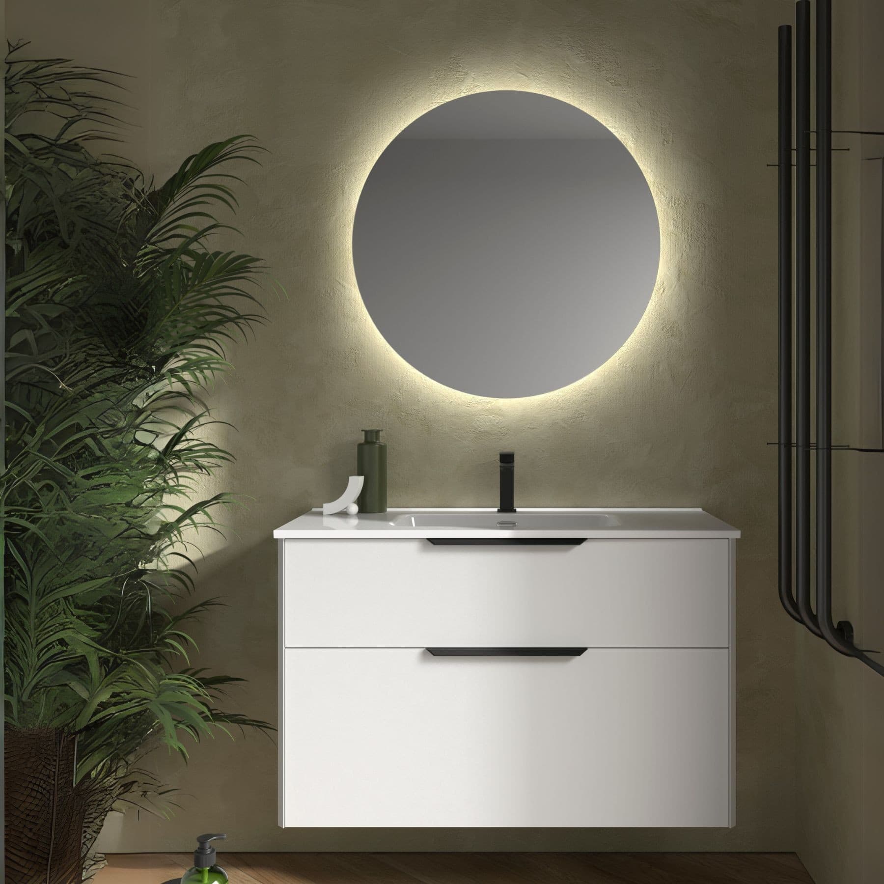 Conjunto de Mueble de baño suspendido LUVA de Salgar con encimera 60-80-100 y espejo premium NORA