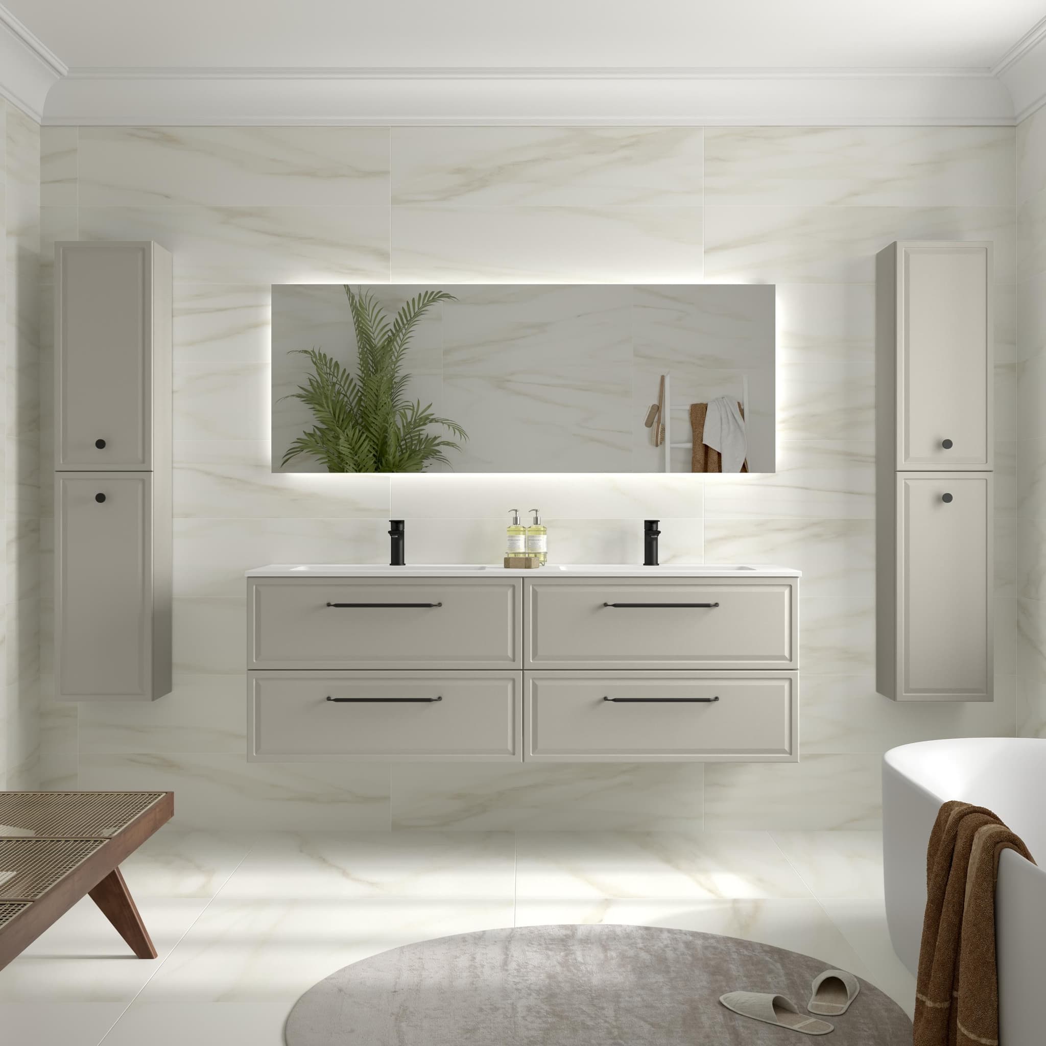 SALGAR RUNA Mueble de baño suspendido con lavabo Vilna 160 2 pozas Solid Surface 4 colores - Gris mate