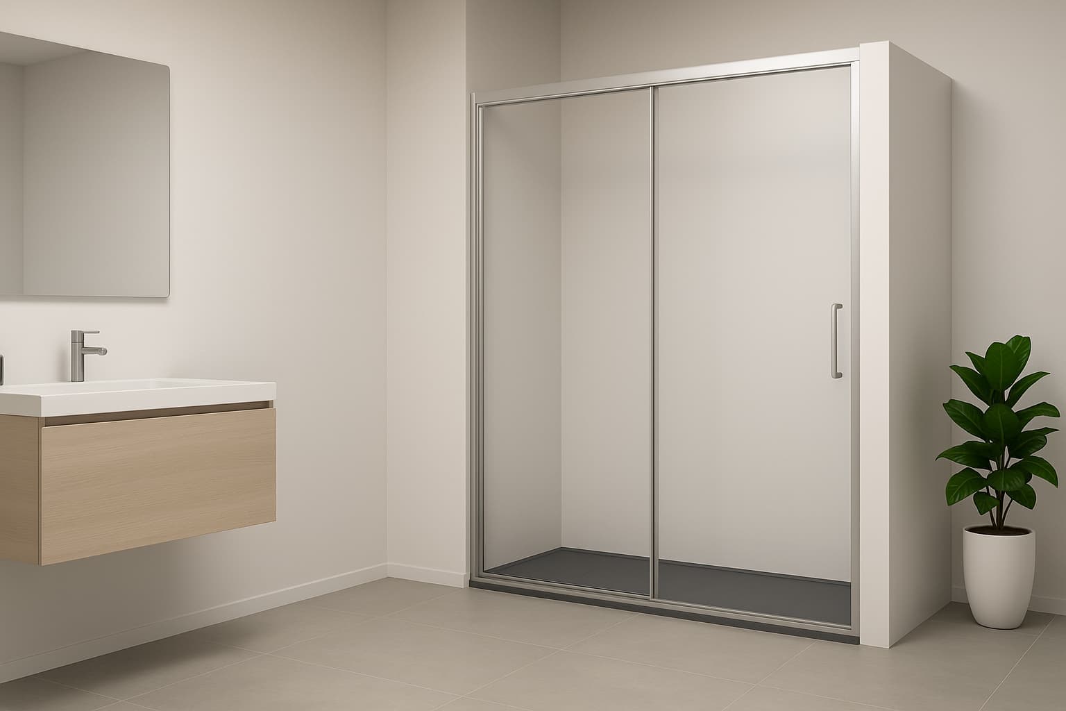 Mampara frontal fijo con puerta corredera Agata 100