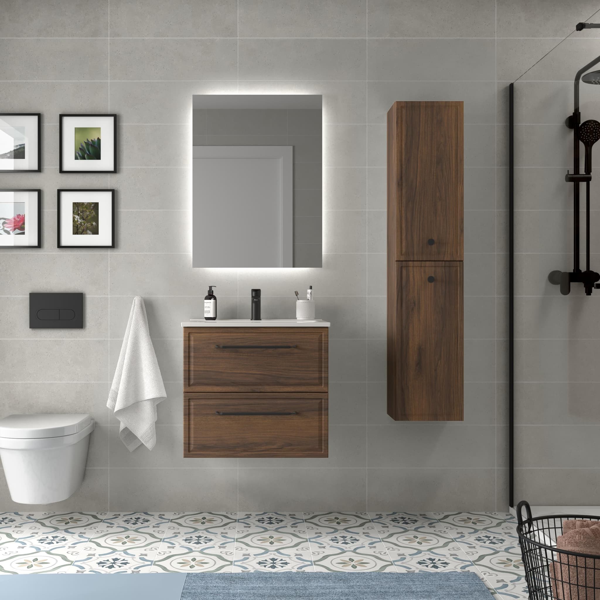 SALGAR RUNA Mueble de baño suspendido con lavabo Constanza 60-70-80-100 4 colores - Nogal