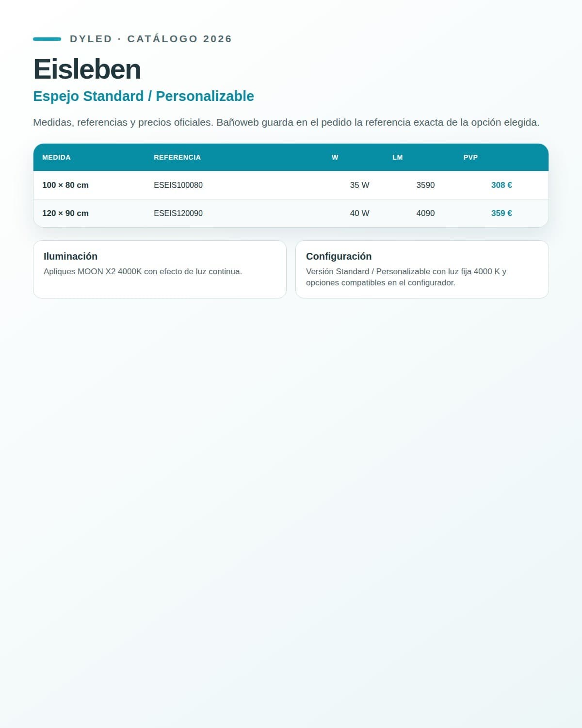 Espejo de baño LED Eisleben de DYLED Standard / Personalizable, 100-120 cm