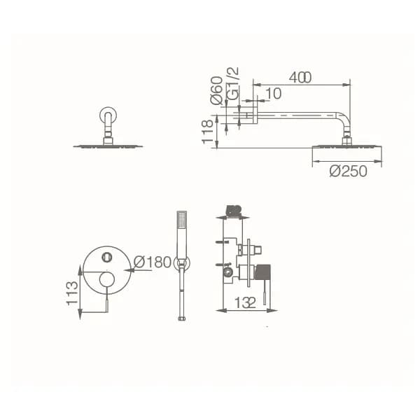 Monomando ducha empotrado Line black gun metal / GPD038/BGM