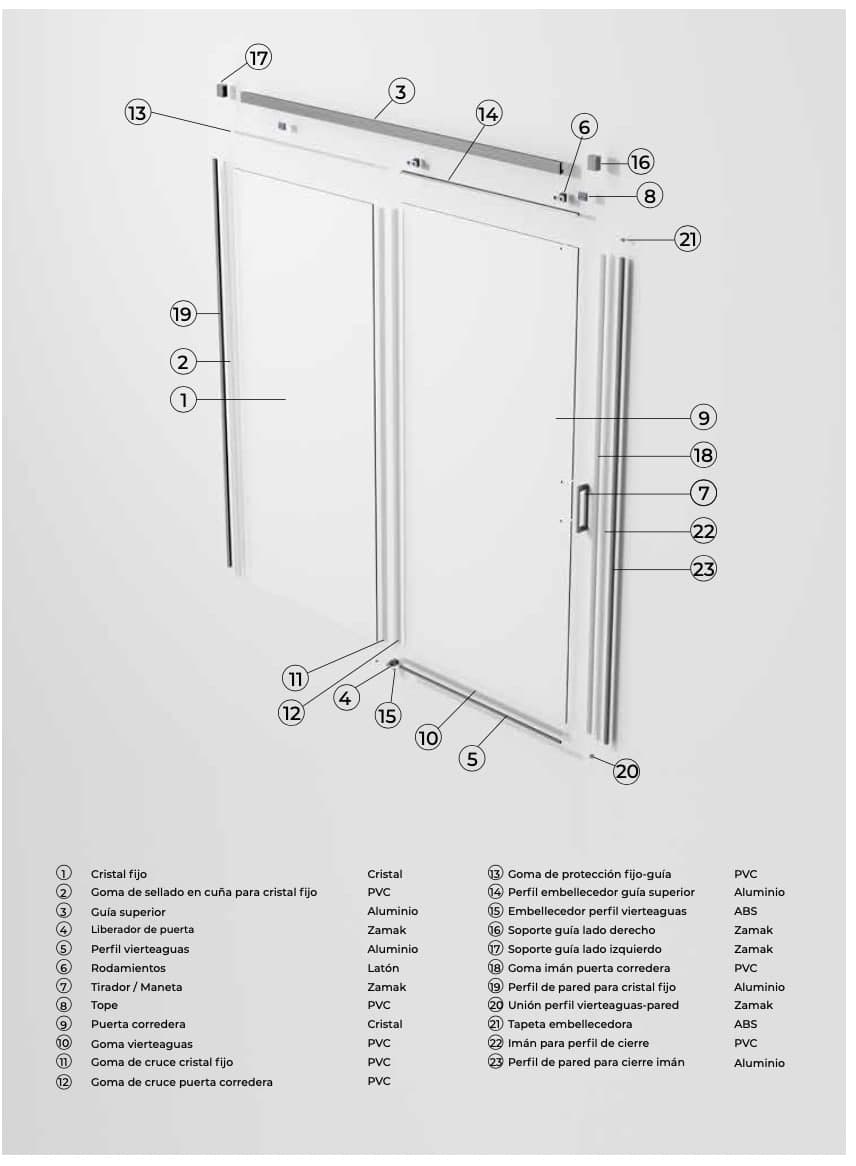 SBX_Imex Mampara de ducha frontal corredera Stylo 1F + 1C Oro Rosa Cepillado Op. lateral fijo