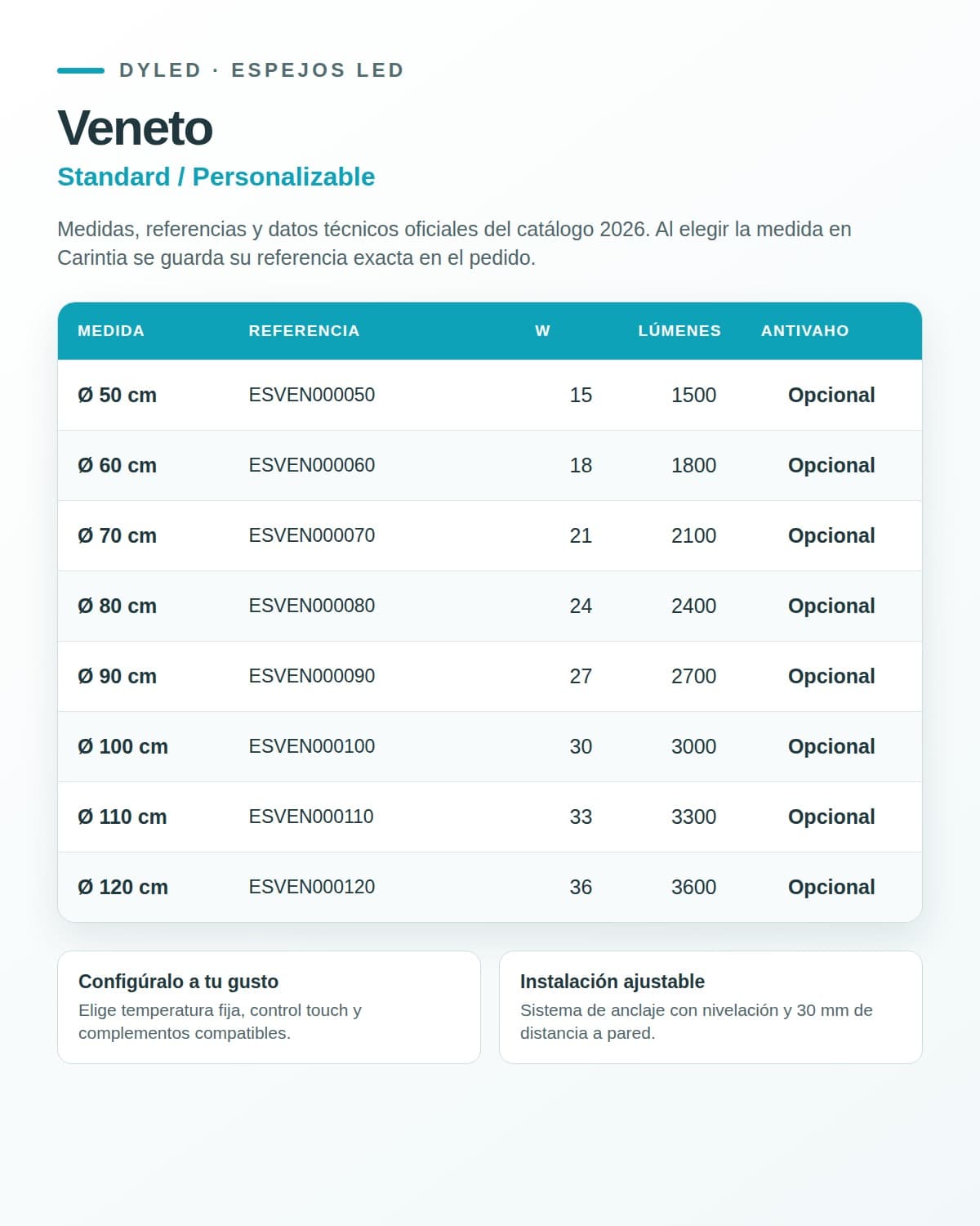 Espejo de baño LED Veneto de DYLED · Standard y Standard Pro