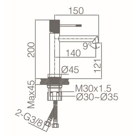 Monomando lavabo Line black gun metal / BDD038-1BGM