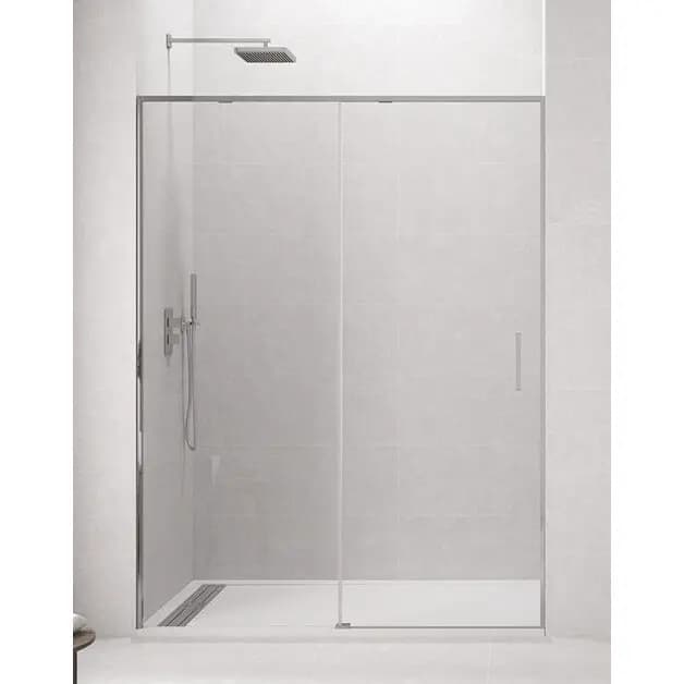 Mampara frontal fijo con puerta corredera TWENTY de GME cromo