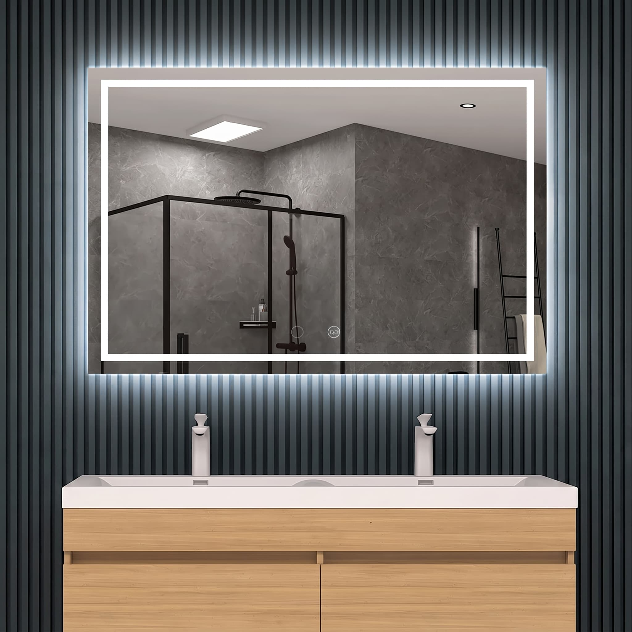 Espejo de baño con luz LED Holanda, antivaho