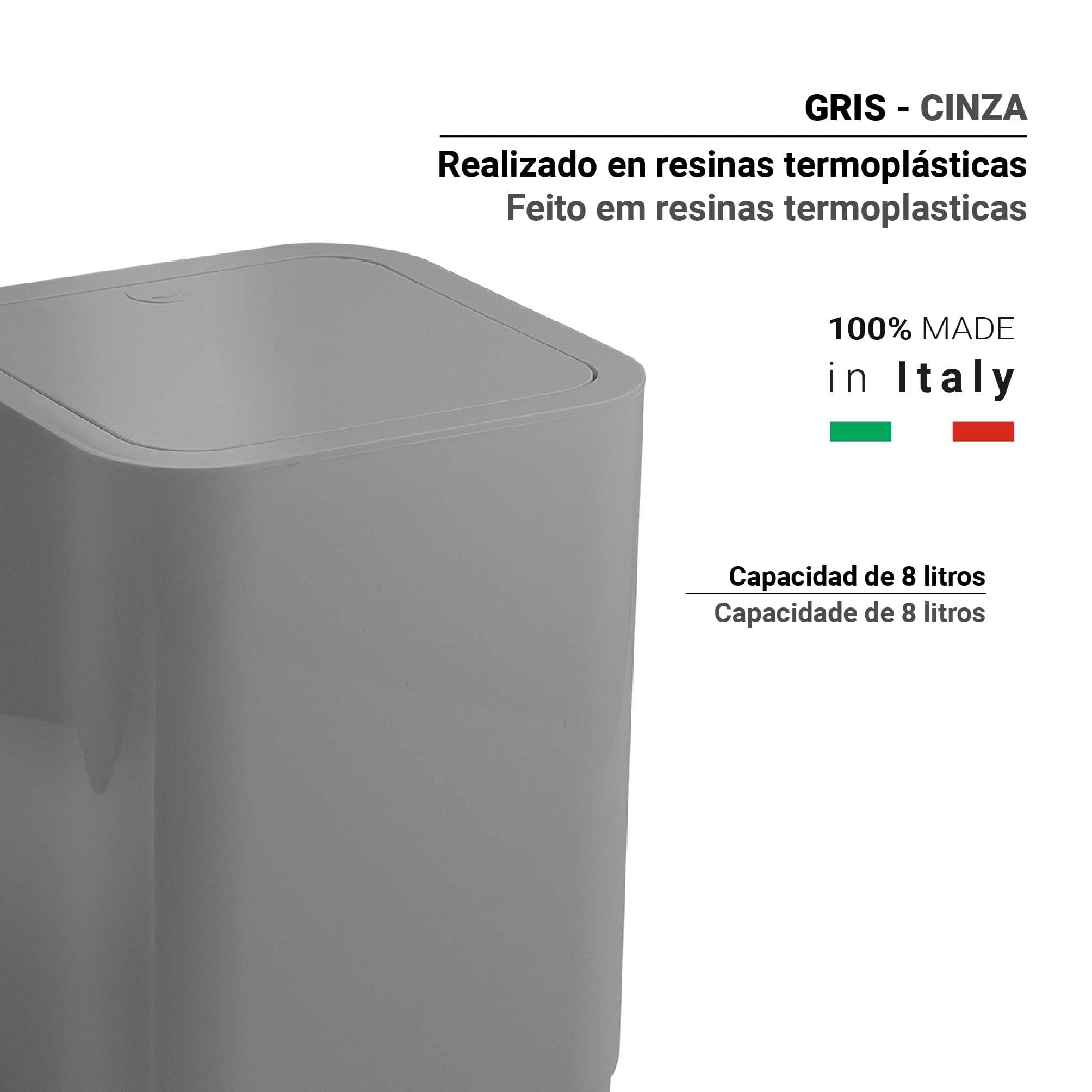 PAPELERA 8 lt SEVENTY GRIS