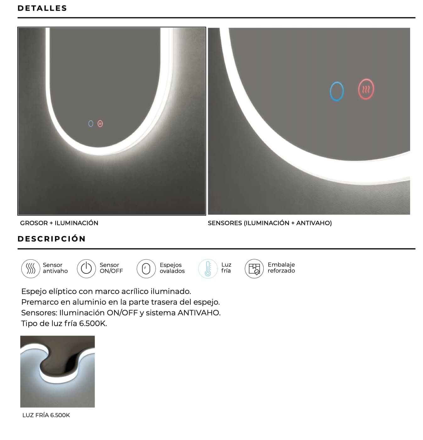 Espejo de baño con luz LED Canada Ovalado de 50x90