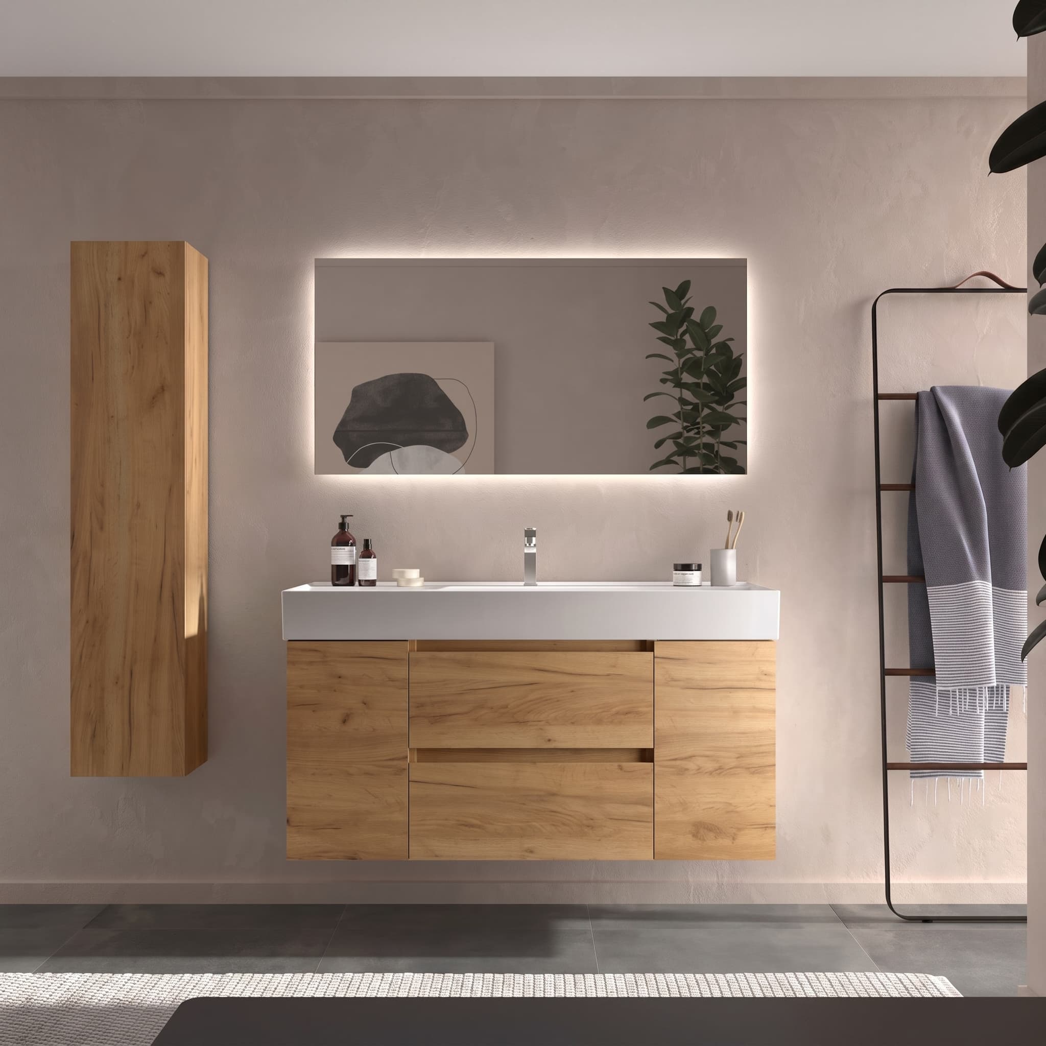 SALGAR BEQUIA Mueble de baño suspendido 120+puerta Lavabo Veneto