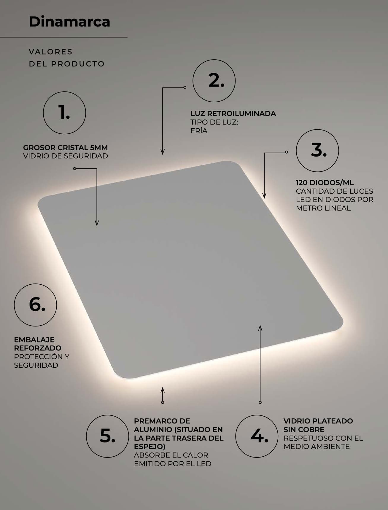 Espejo de baño con luz LED Dinamarca Ledimex