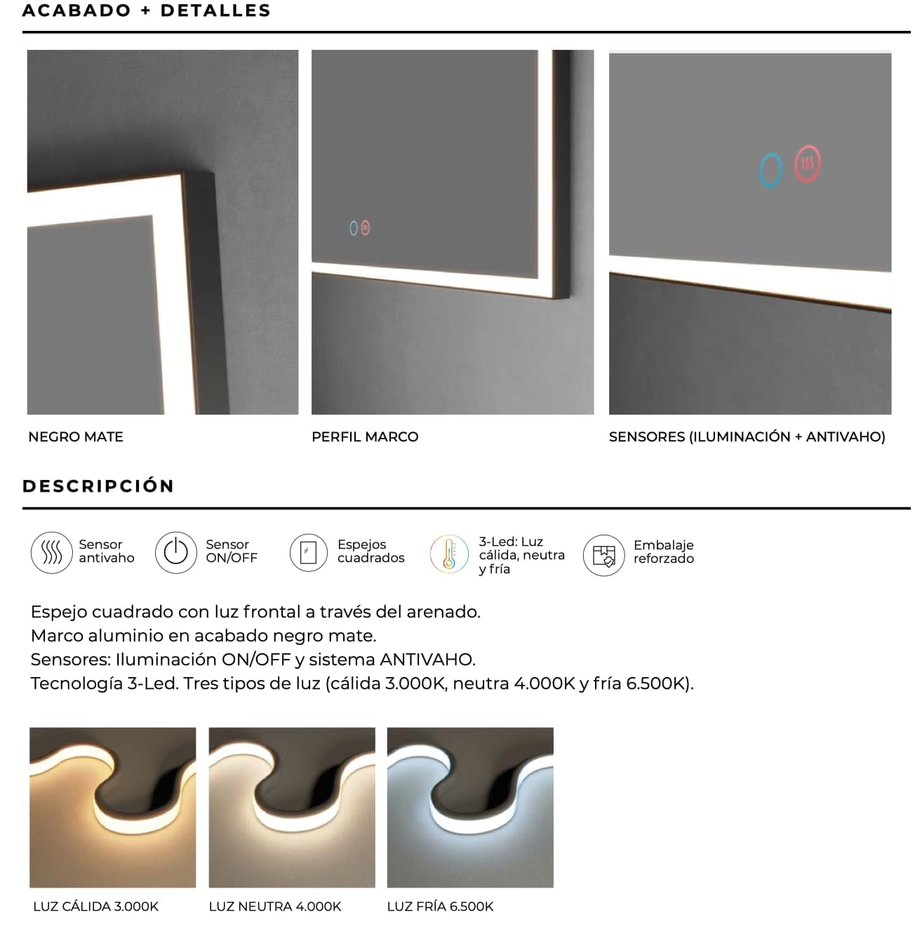 Espejo de baño con luz LED Suiza negro