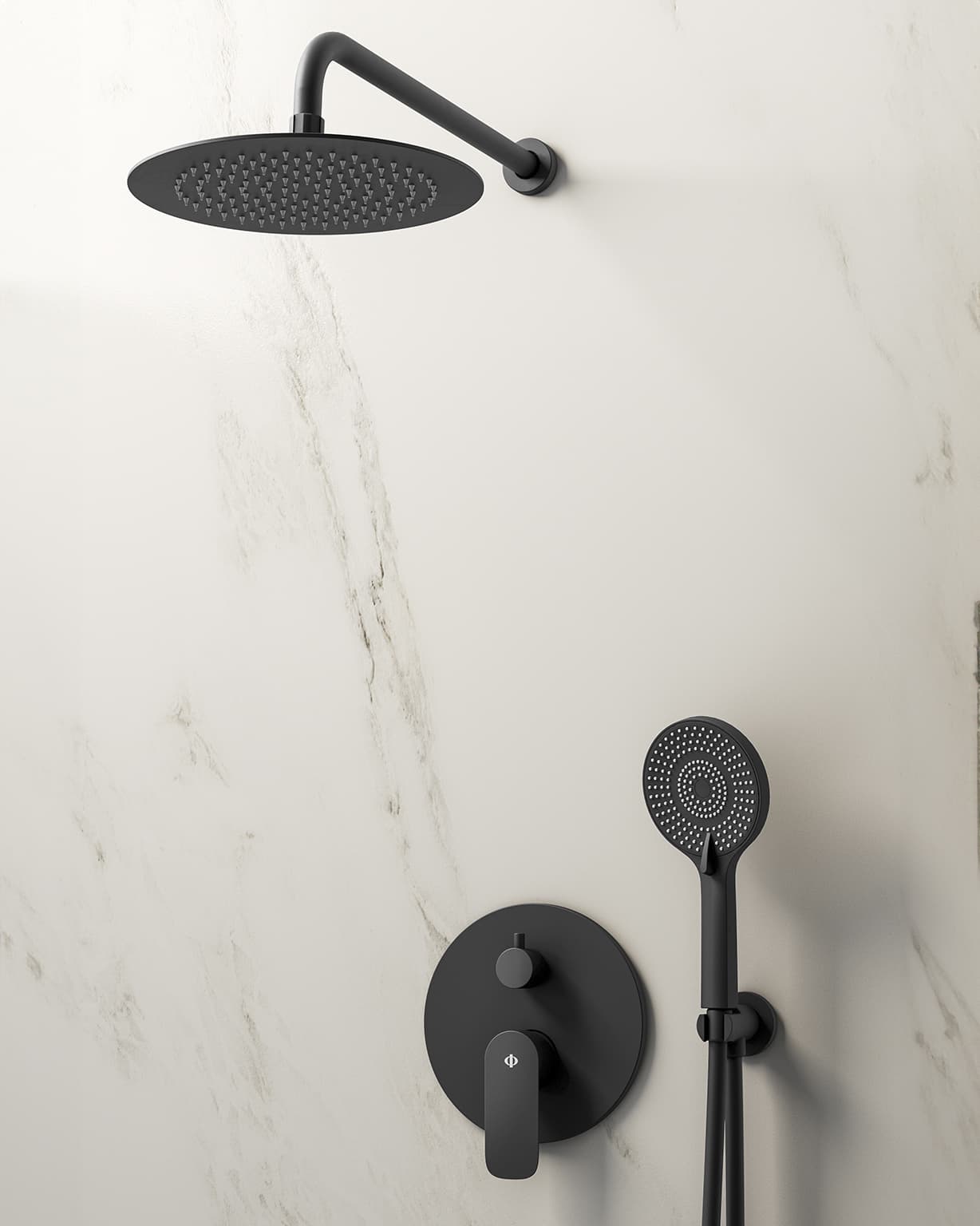 Conjunto de ducha empotrado monomando Cassio negro con rociador de pared C3087CS-P