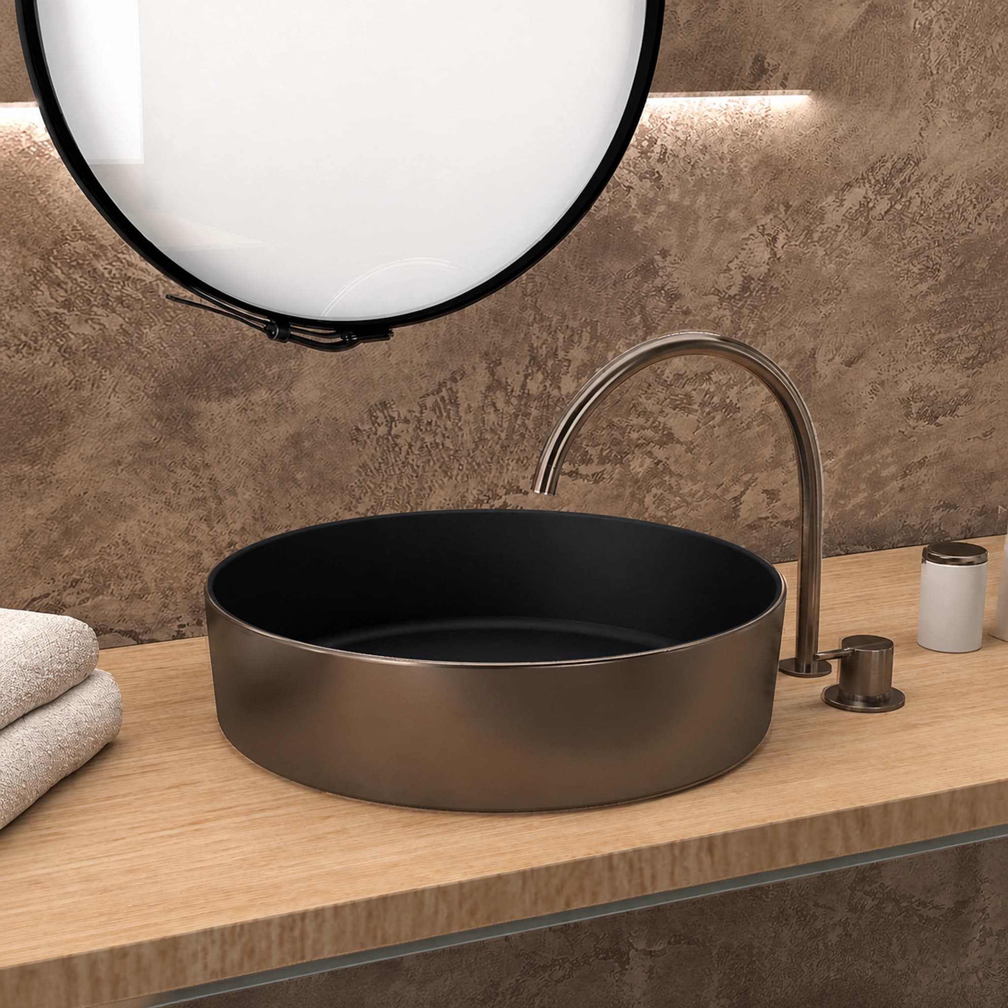Lavabo sobre encimera 35.5ø EXTRA-FINO de cerámica negro-bronce mate Osiris