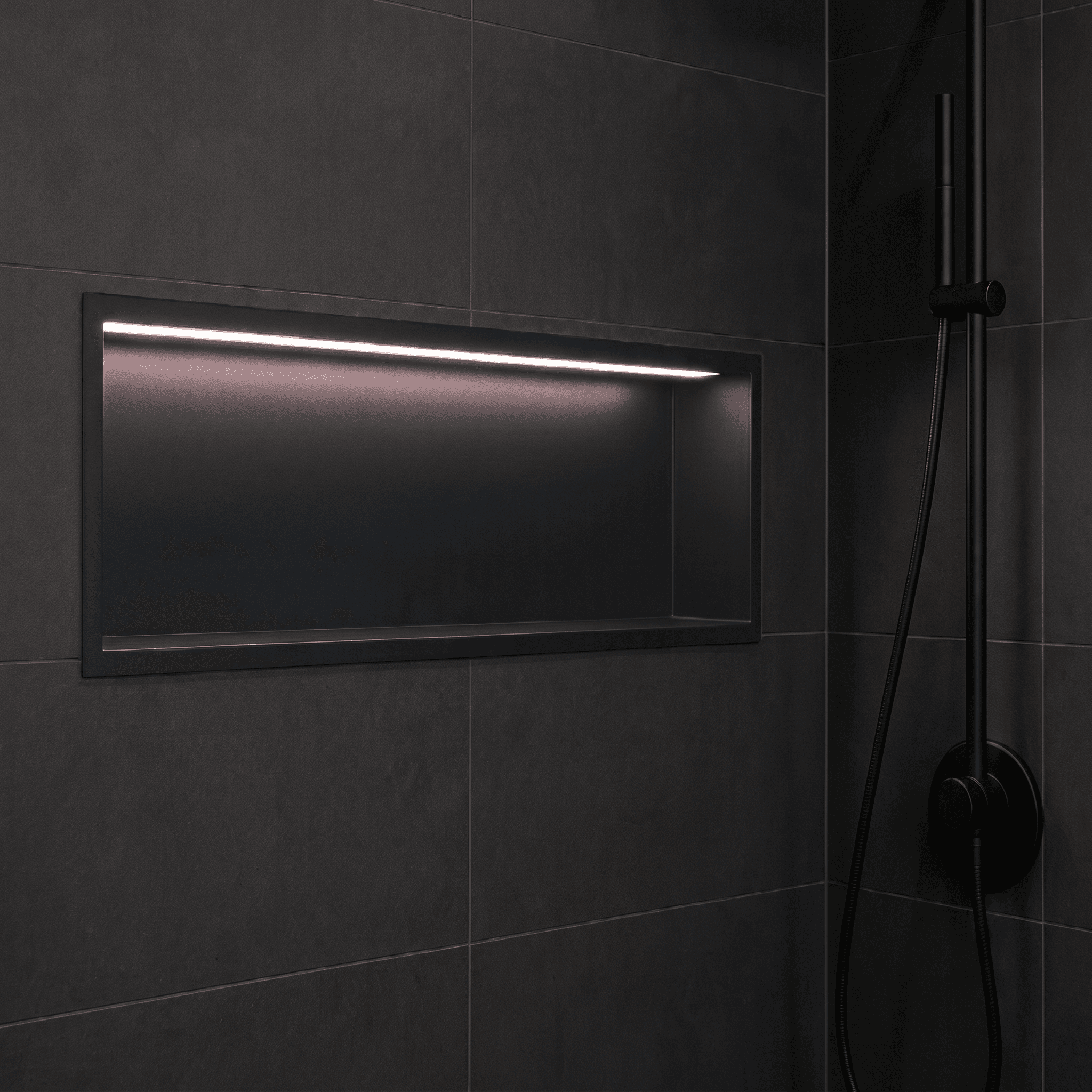 Hornacina para baño horizontal black gun metal con luz led Oceanic
