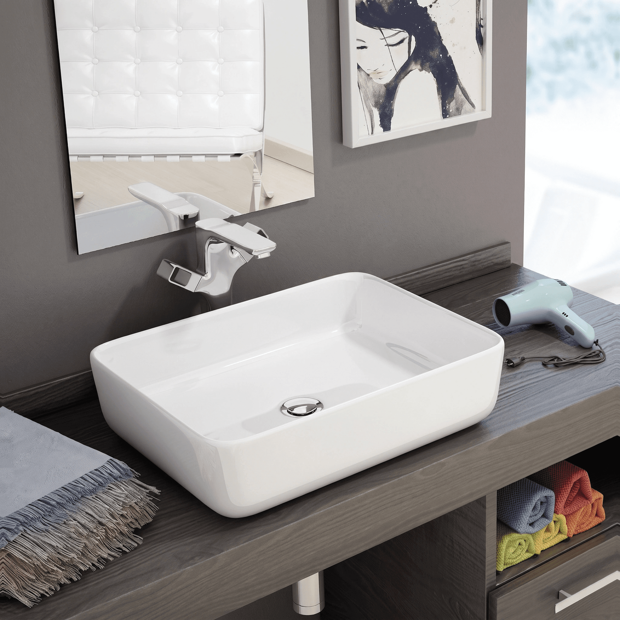 Lavabo de cerámica sobre encimera Iris Blanco Brillo Sin Rebosadero 50 x 40 cm