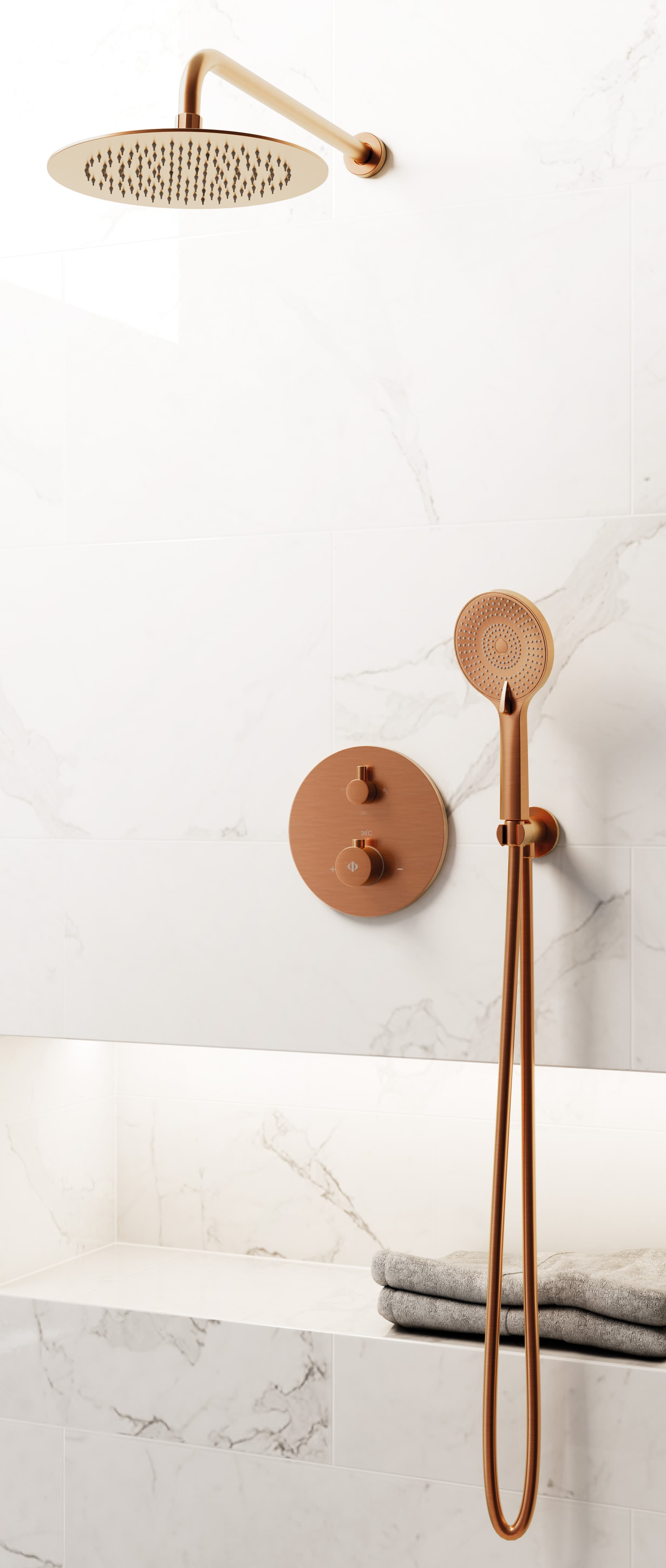 Conjunto de ducha empotrado termostático Round cobre con rociador de pared C3082CB-P