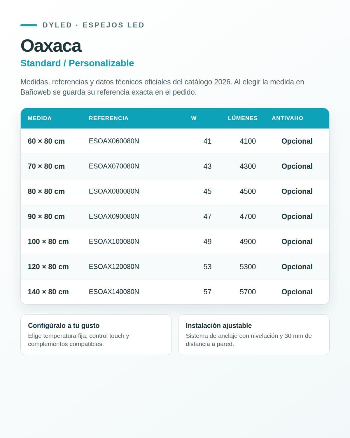 Espejo de baño LED Oaxaca de DYLED · Standard y Standard Pro