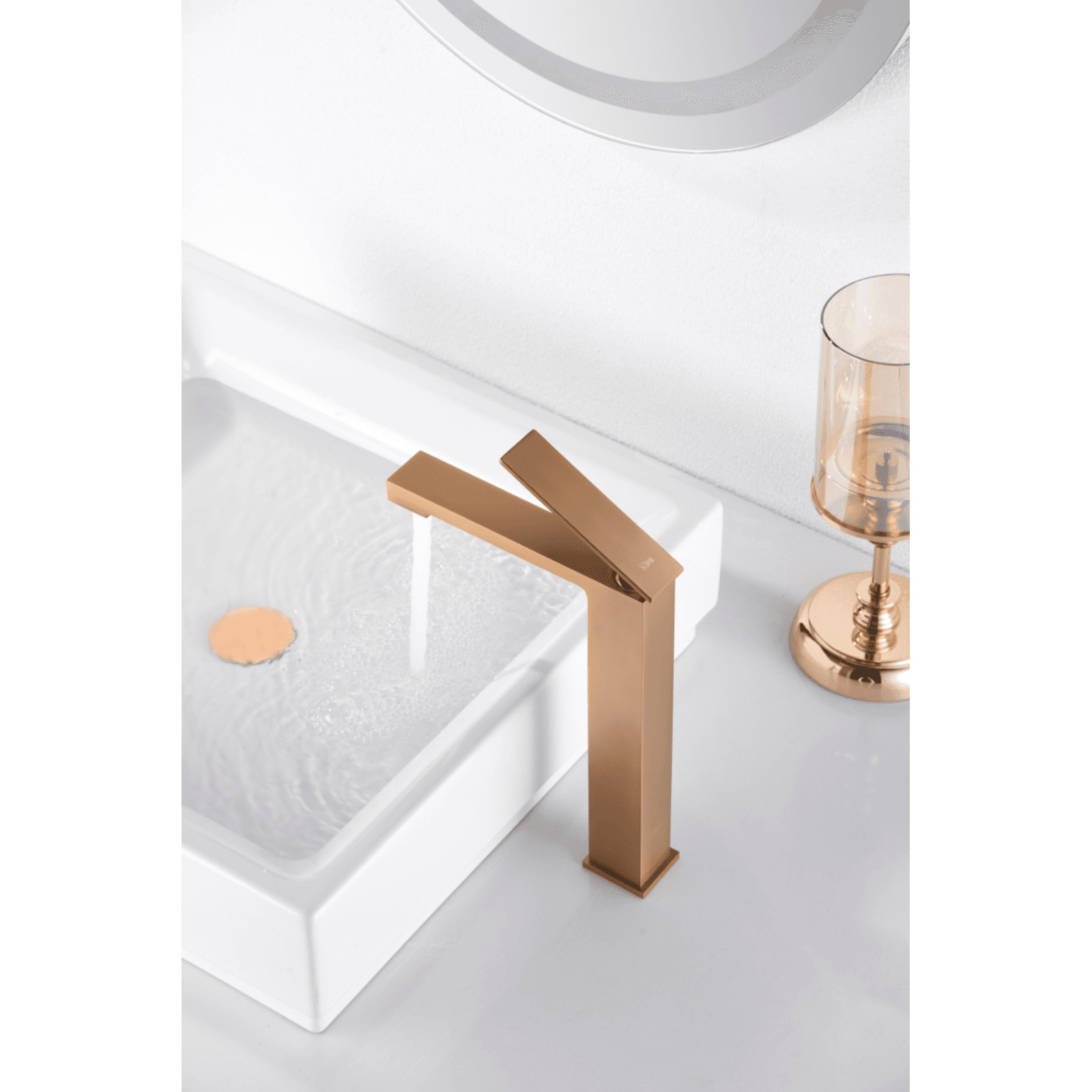 Monomando lavabo caño alto Pisa oro rosa cepillado / BDP048-3ORC