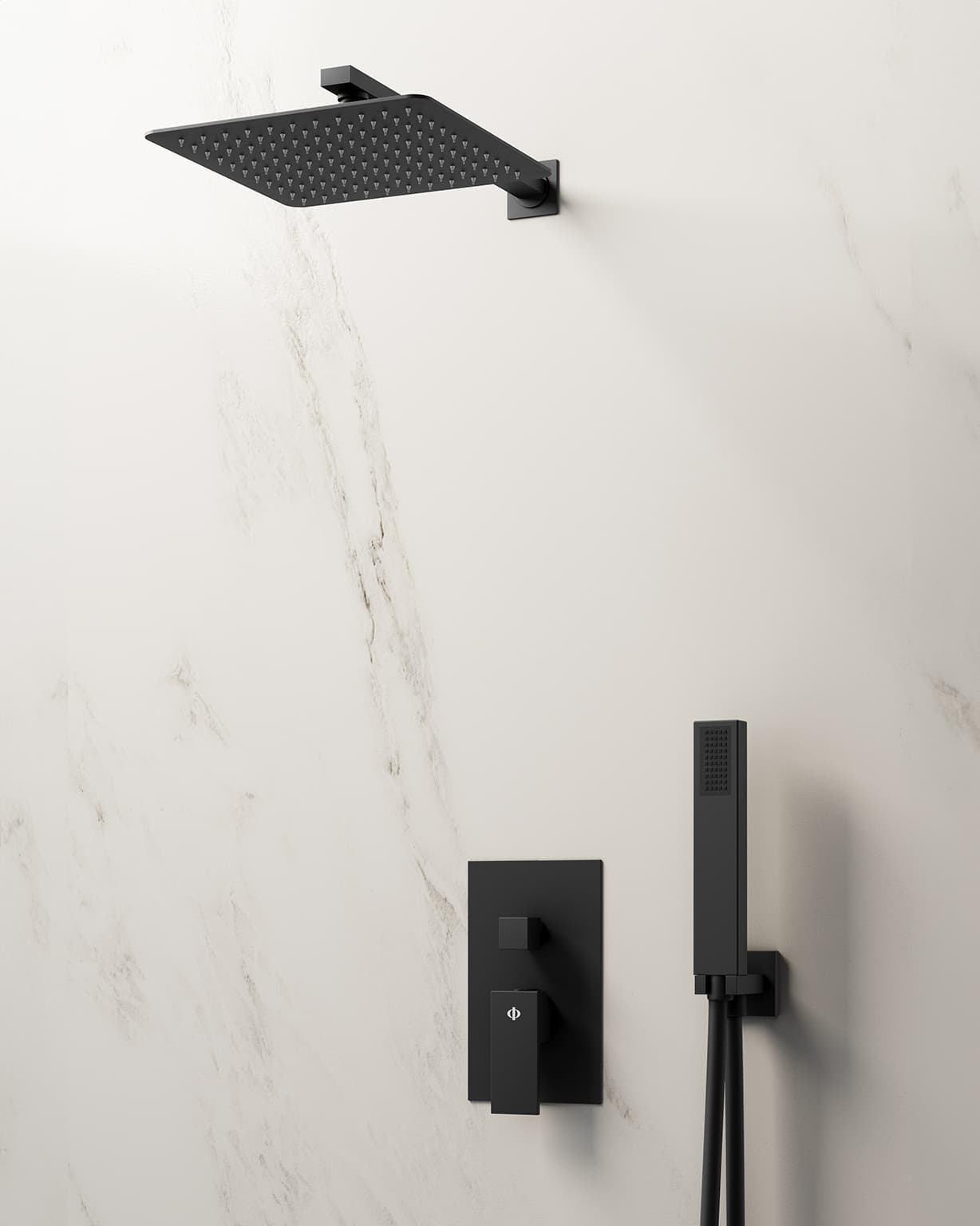 Conjunto de ducha empotrado monomando Orion negro con rociador de pared C3089-P