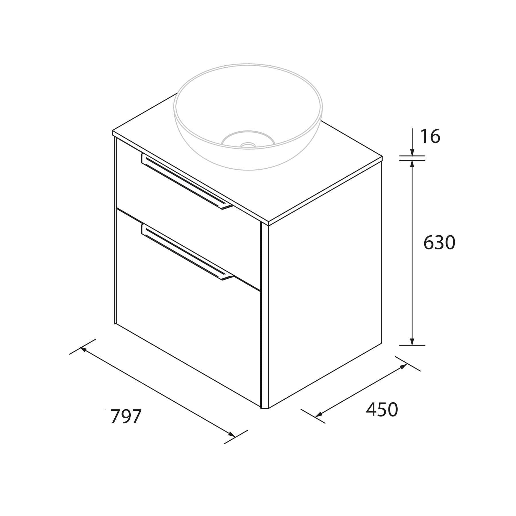 Mueble de baño suspendido LUVA de Salgar con encimera y lavabo sobreponer 60-80-100