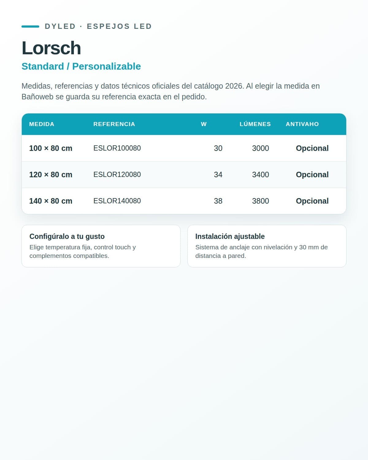 Espejo de baño LED Lorsch de DYLED · Standard y Standard Pro