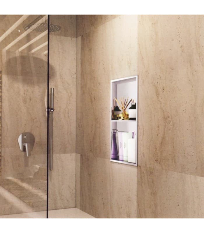 Hornacina para baño vertical con dos estantes Blanca Artic