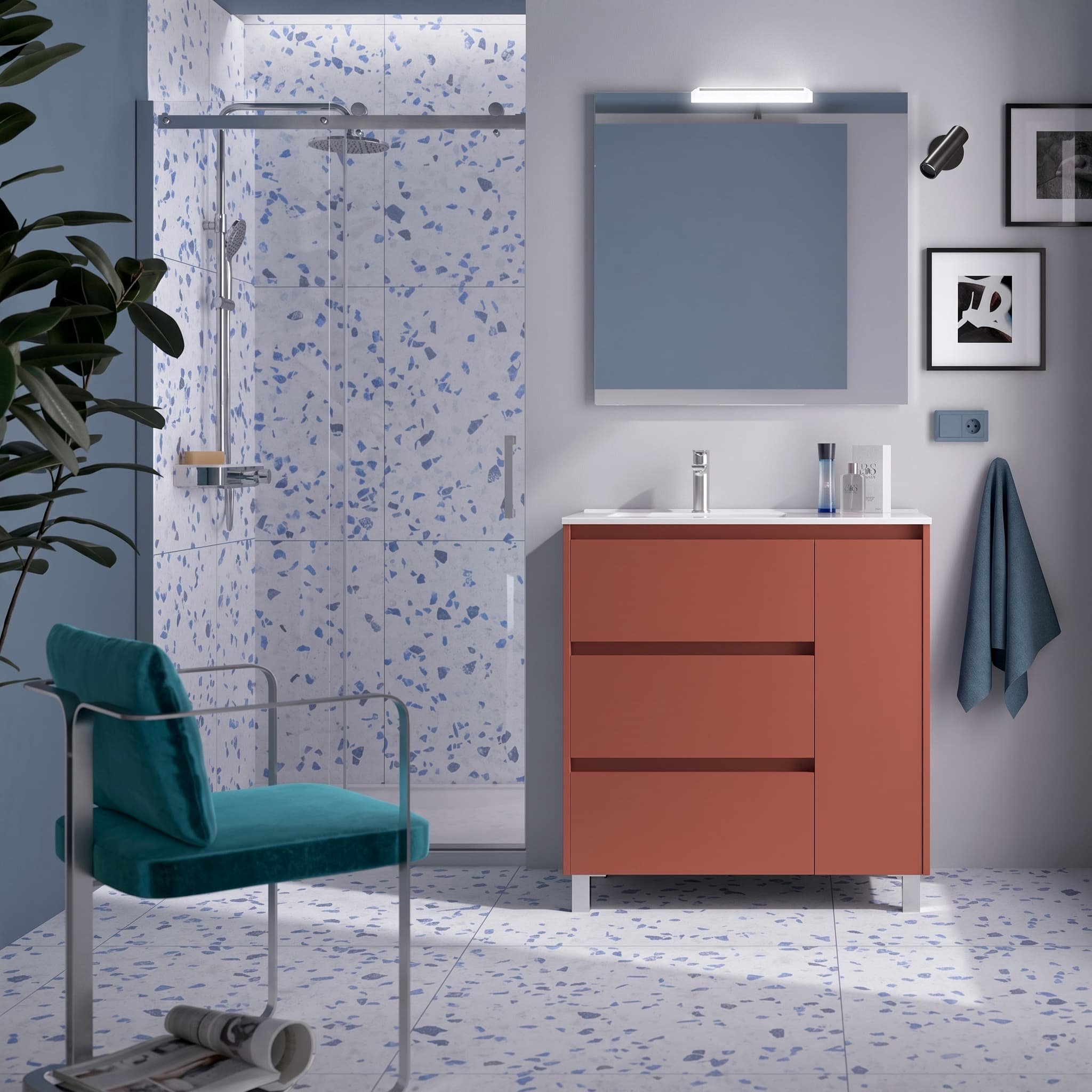 Mueble baño suspendido Noja 1P+3C de Salgar 90