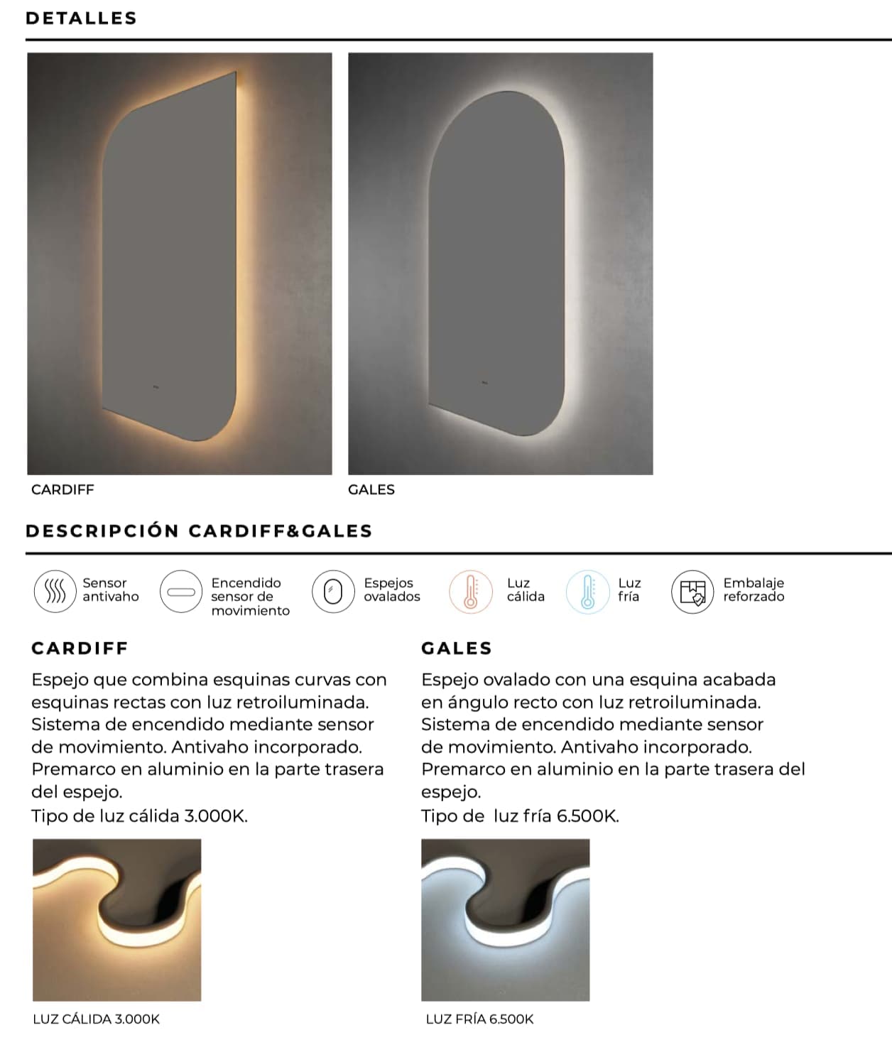 Espejo de baño con luz LED Gales Ledimex