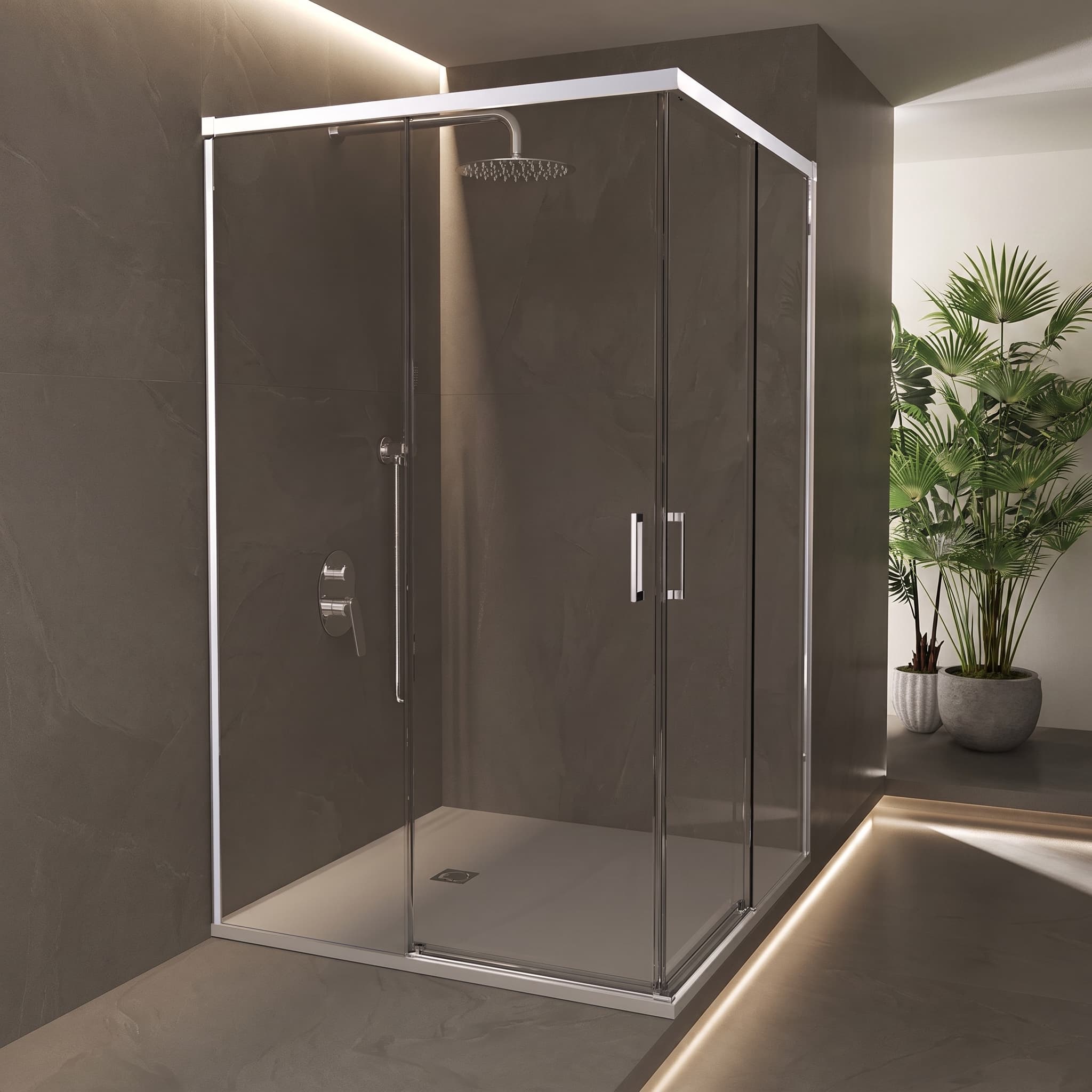 SBX_Imex Mampara de ducha angular Stylo 2F+2C apertura vértice cromada