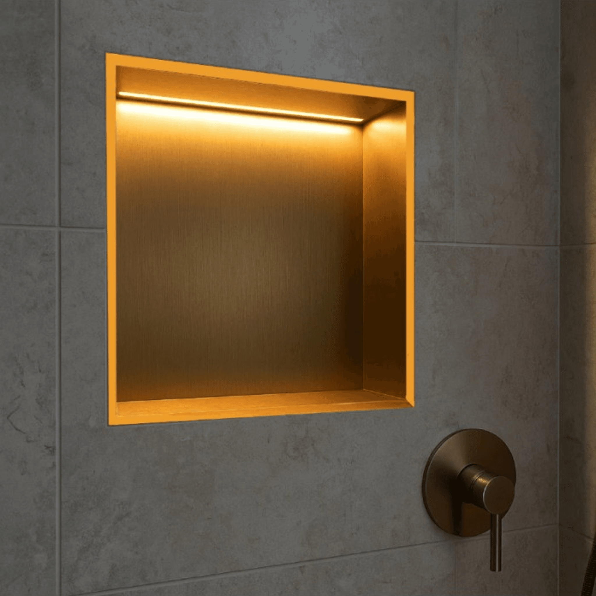 Hornacina para baño cuadrada con luz led Oro cepillado Indic