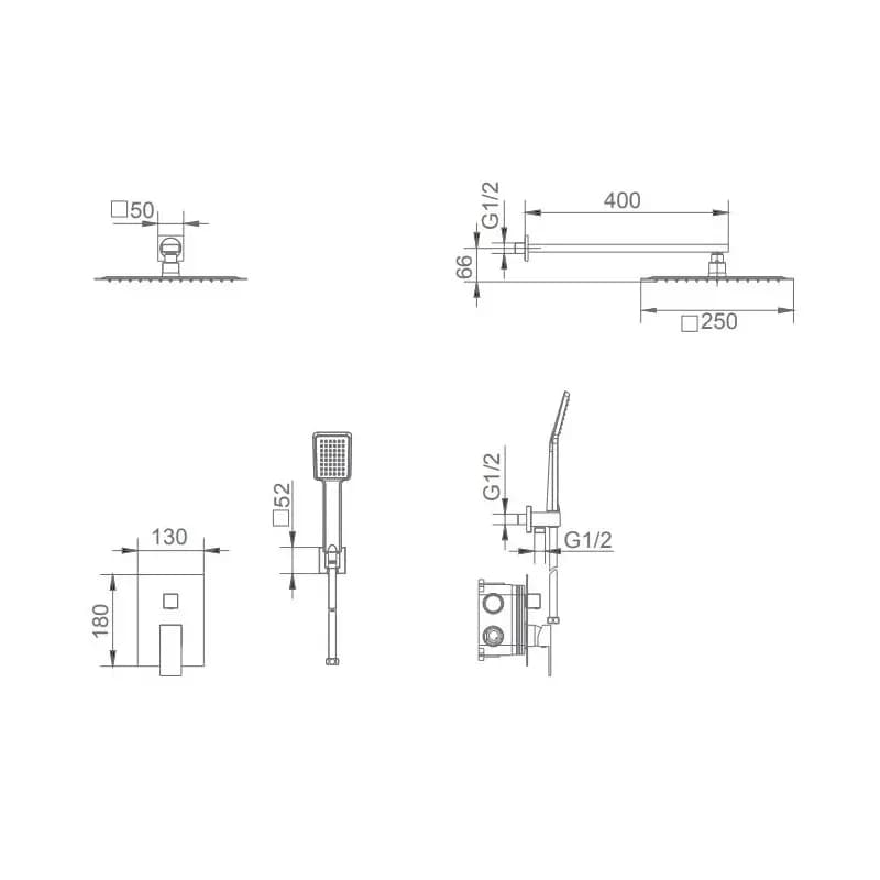 Empotrado  de ducha monomando DUBLIN negro mate / GPE006/NG Roc. 20×20
