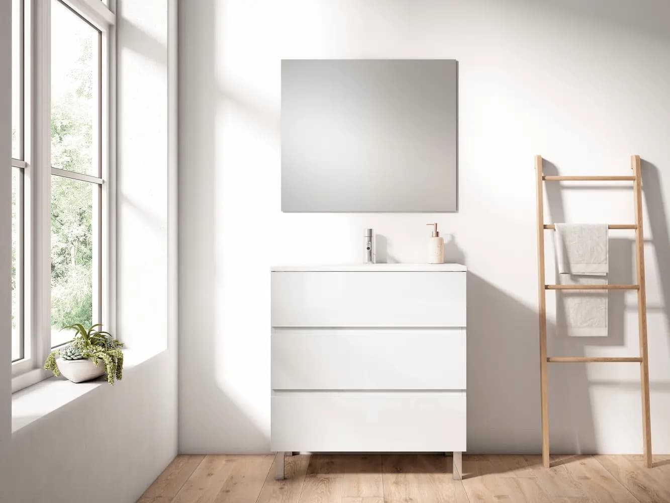 Conjunto mueble de baño con patas de 3c serie Esencial (60, 70, 80, 90, 100 y 120)