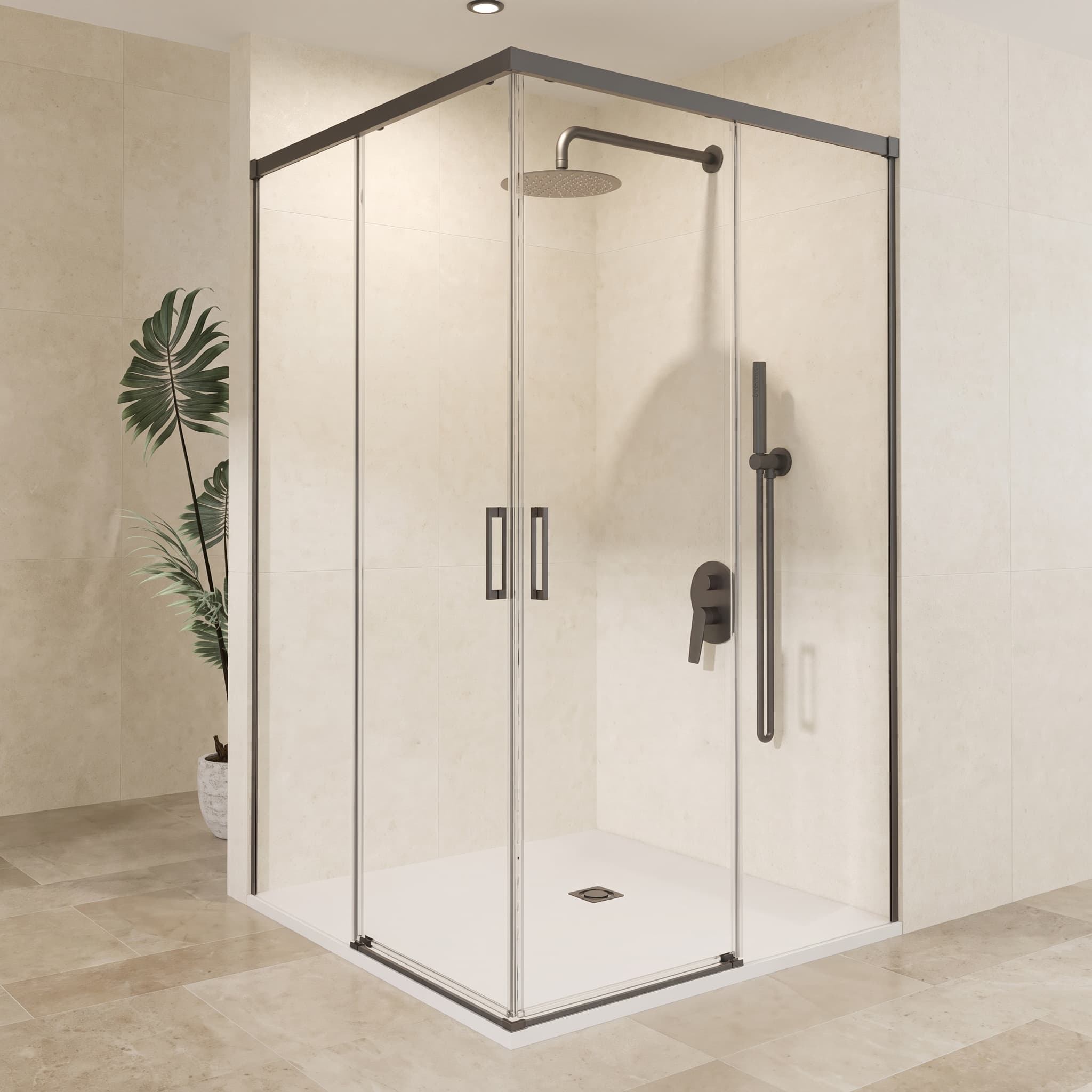 SBX_Imex Mampara de ducha angular Stylo 2F+2C apertura vértice Black gun metal