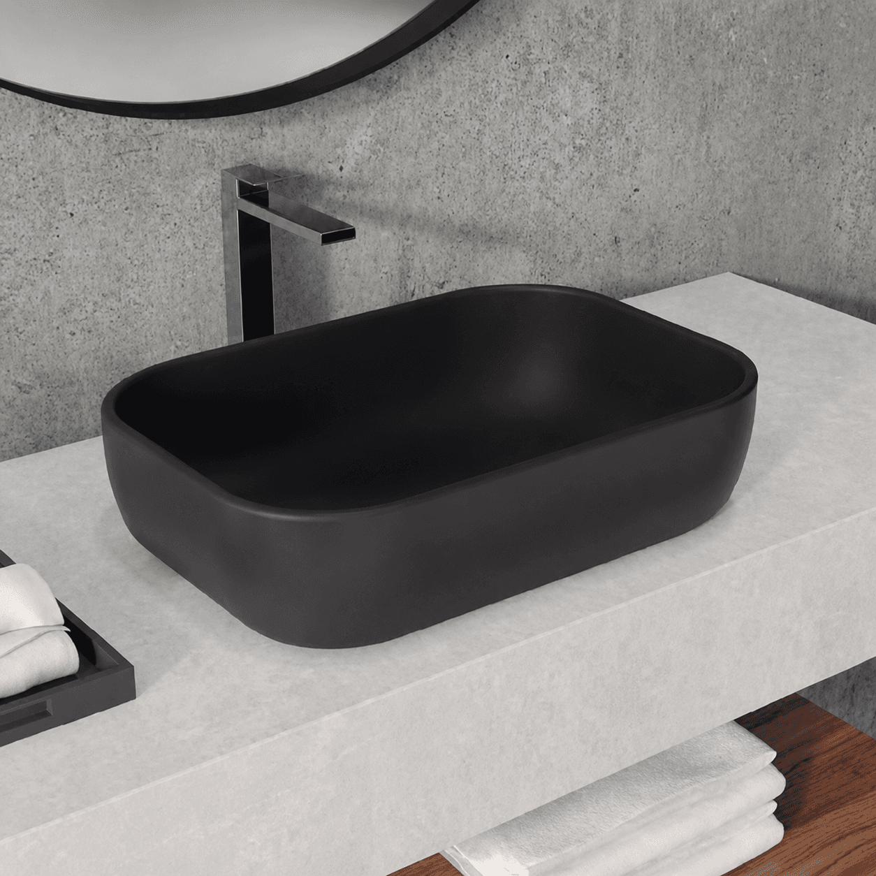 Lavabo sobre encimera EXTRA-FINO de cerámica Horus Negro