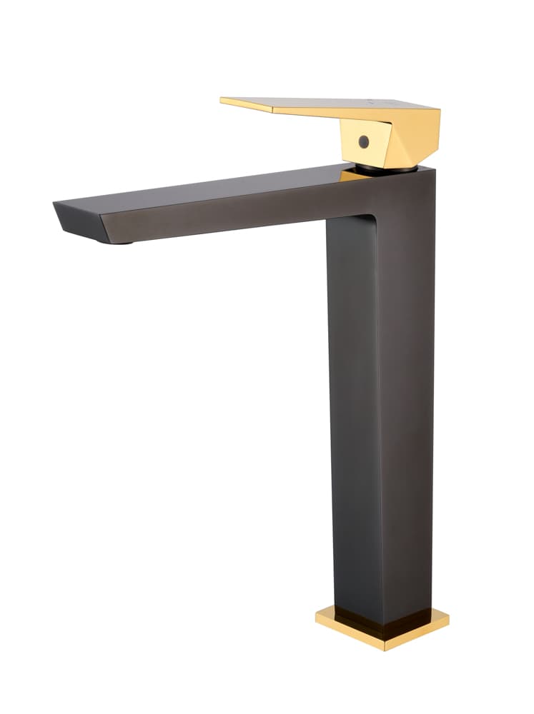Grifo Monomando de Lavabo Alto INFINITE Negro Cristal / Oro Brillo