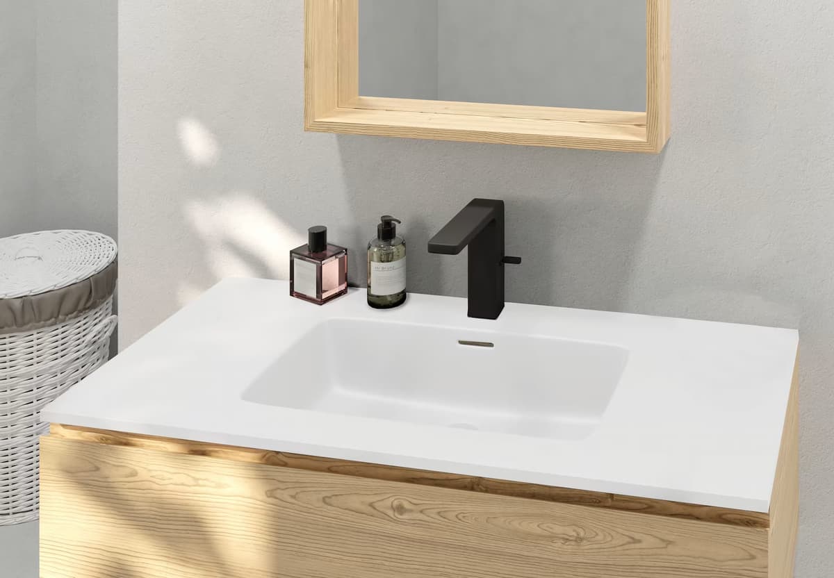 Encimera con lavabo integrado cerámica Etna blanco mate