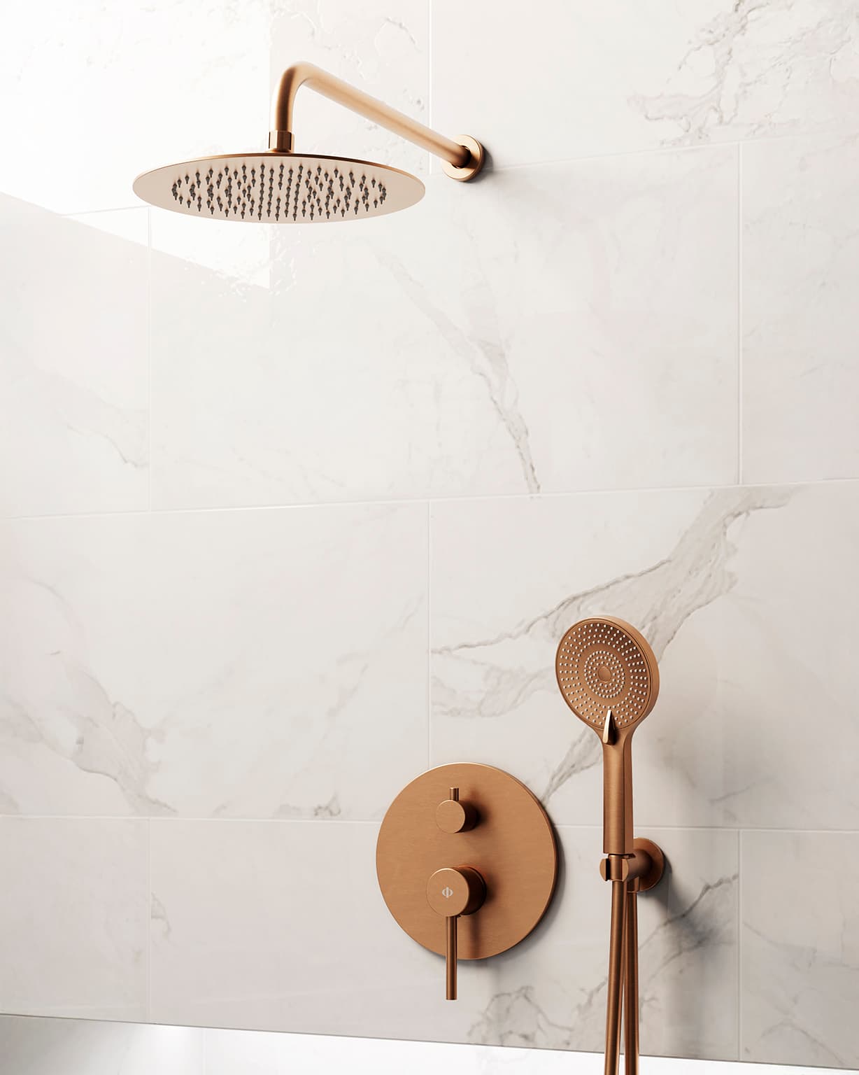 Conjunto de ducha empotrado monomando Sirio cobre con rociador de pared C3086CB-P