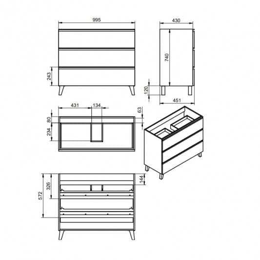 Mueble de baño con patas Granada 3C Suelo TOP Lacado de Visobath