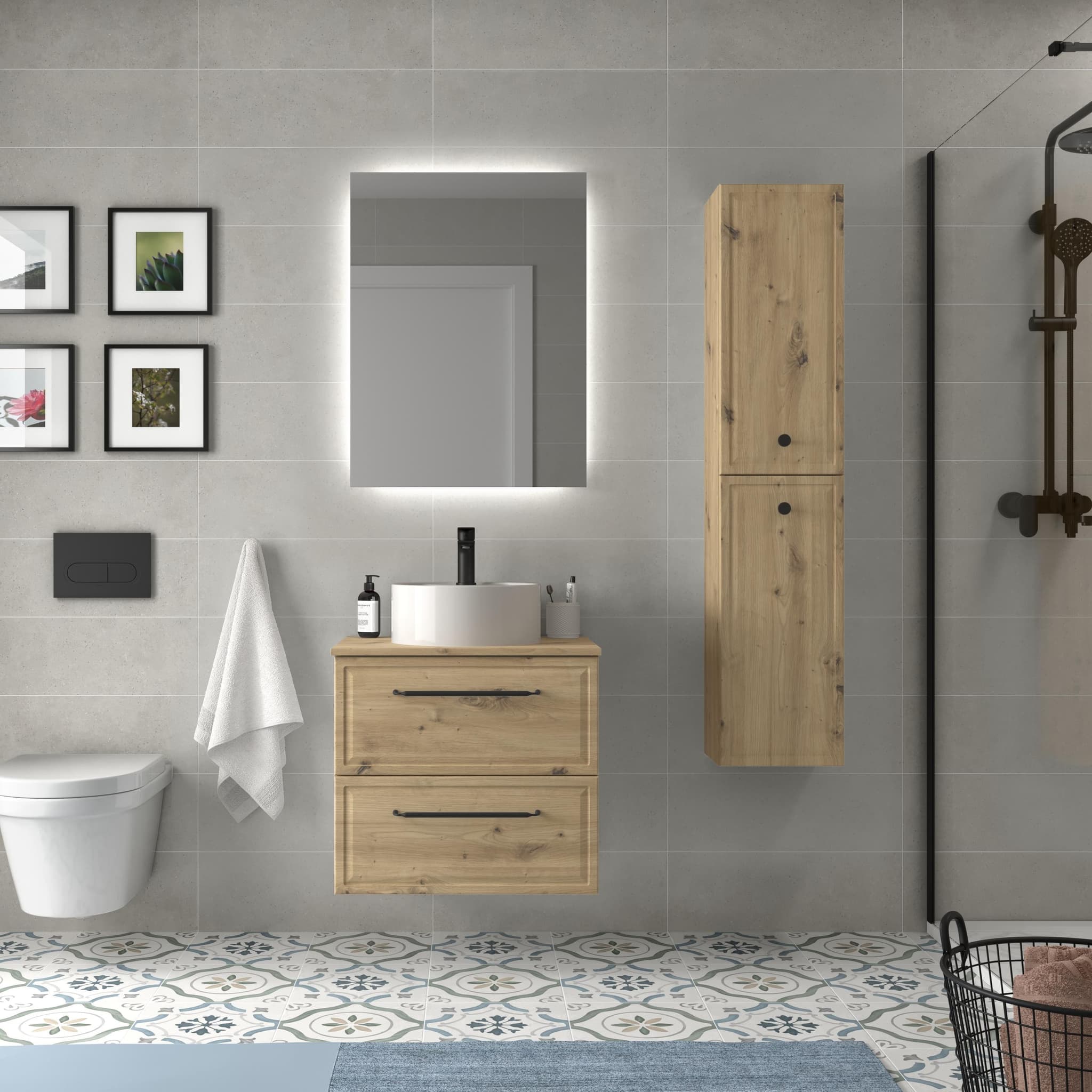SALGAR RUNA Mueble de baño suspendido con lavabo Lisboa 60-70-80-100 4 colores - Roble